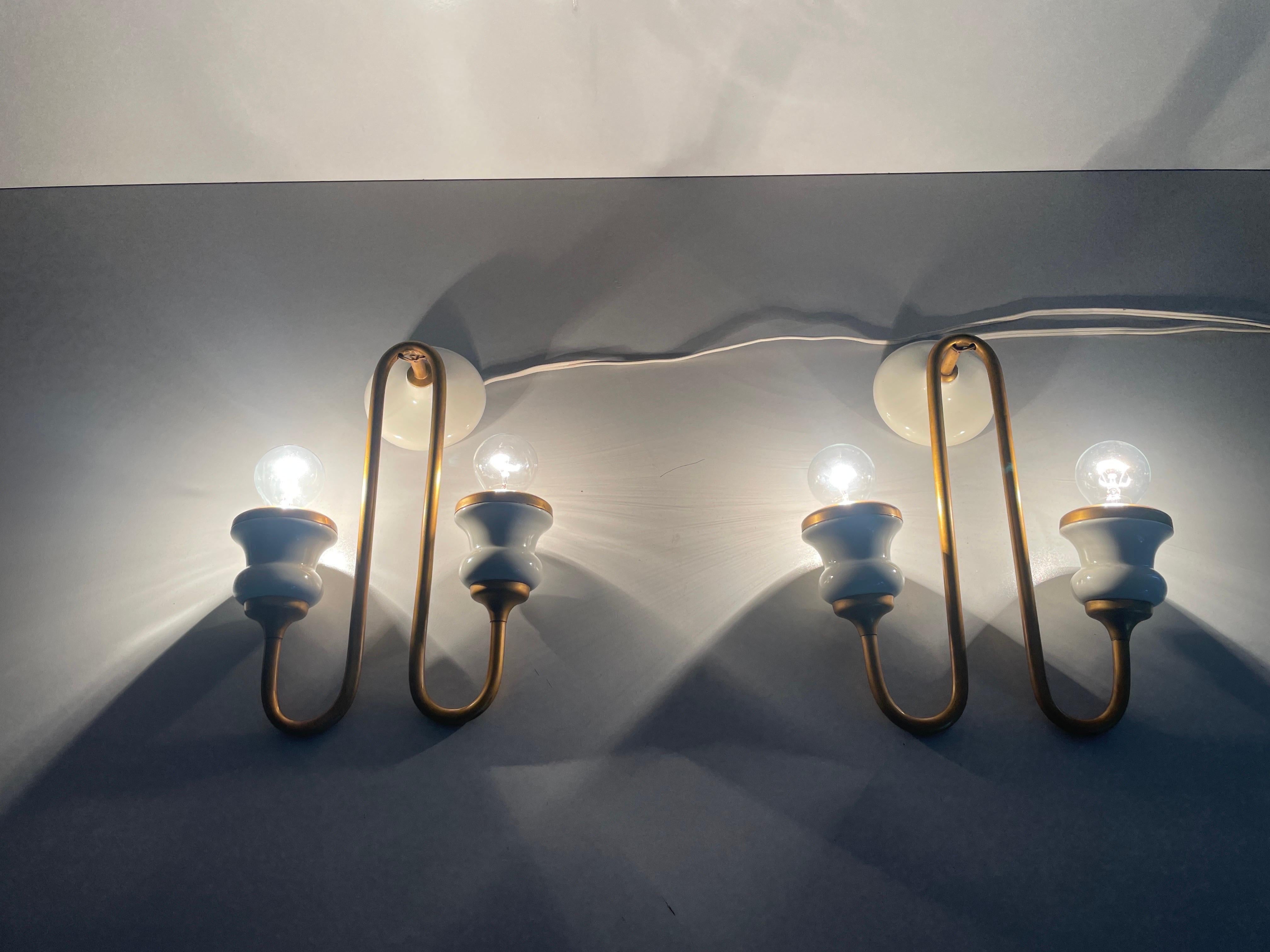 Unusual Design Ceramic and Metal Sconces in Candlestick Form, 1950s, Italy For Sale 8
