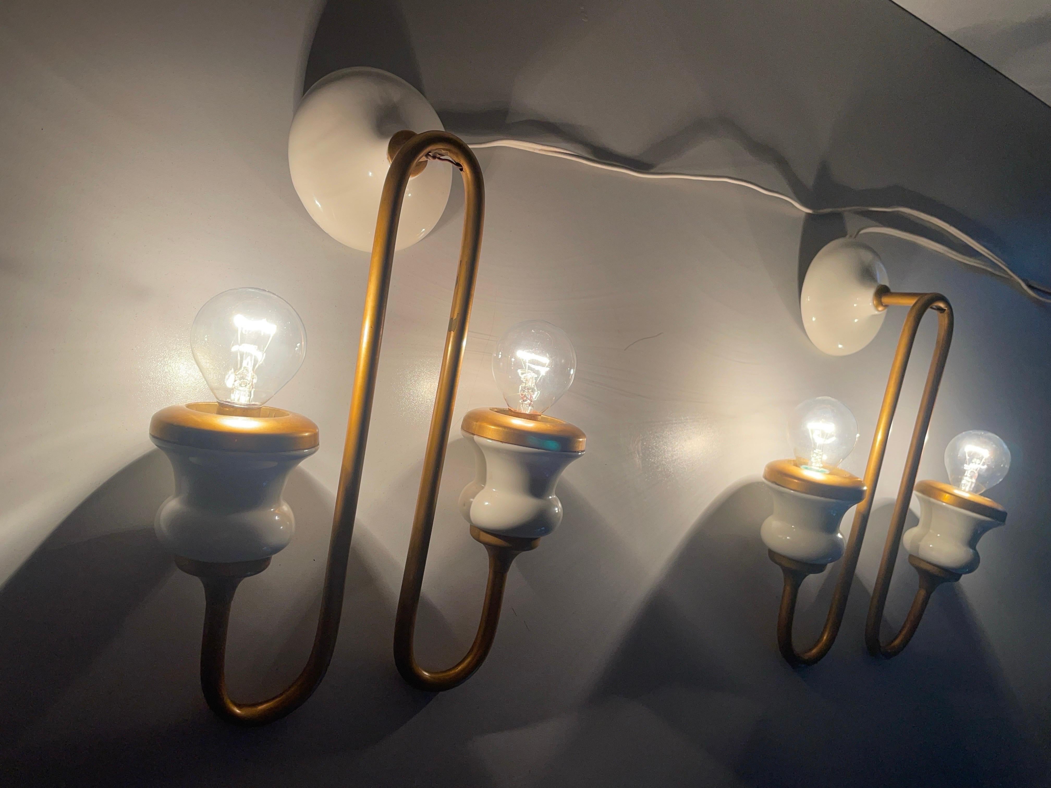 Unusual Design Ceramic and Metal Sconces in Candlestick Form, 1950s, Italy For Sale 10