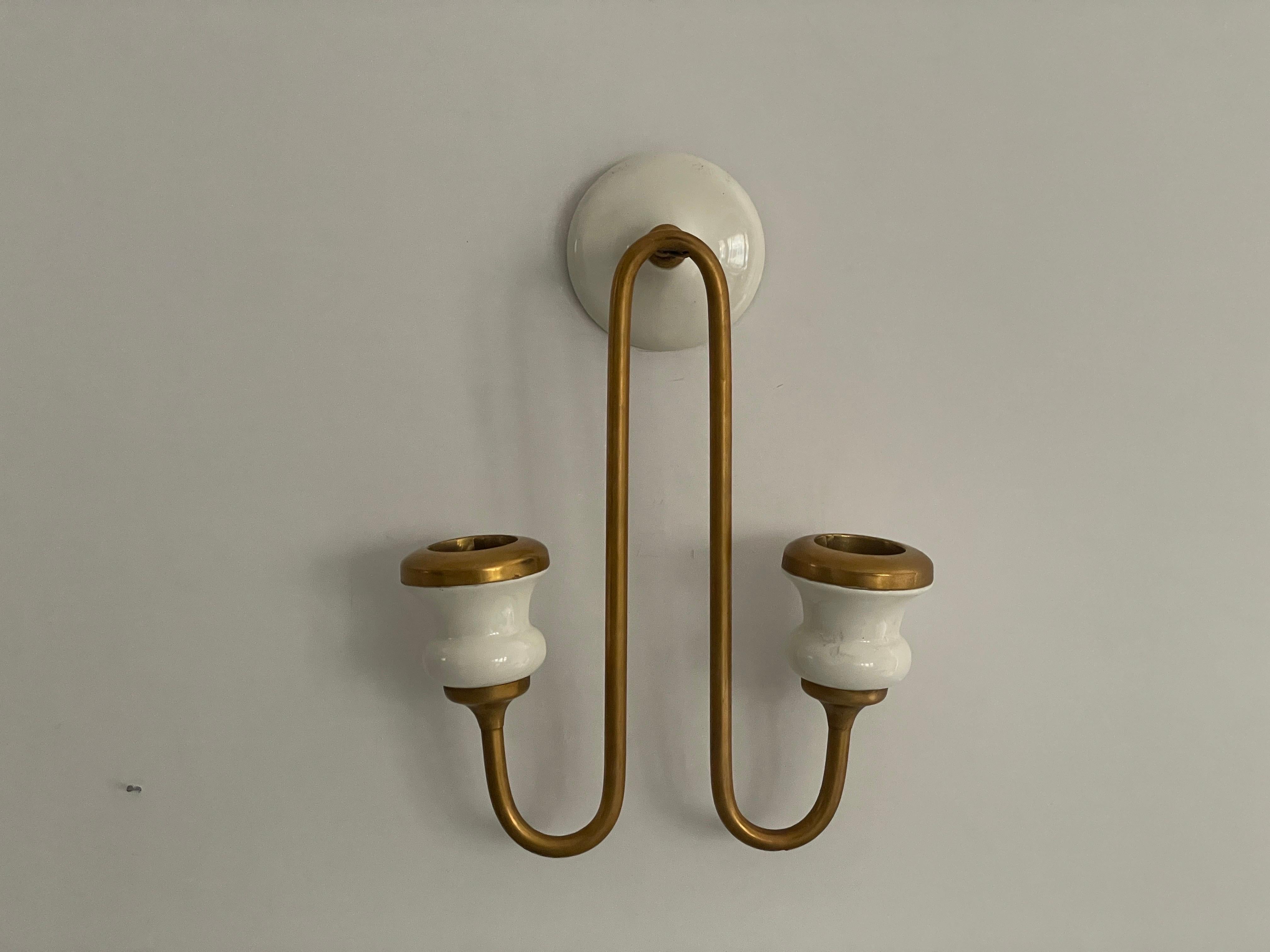 Italian Unusual Design Ceramic and Metal Sconces in Candlestick Form, 1950s, Italy For Sale