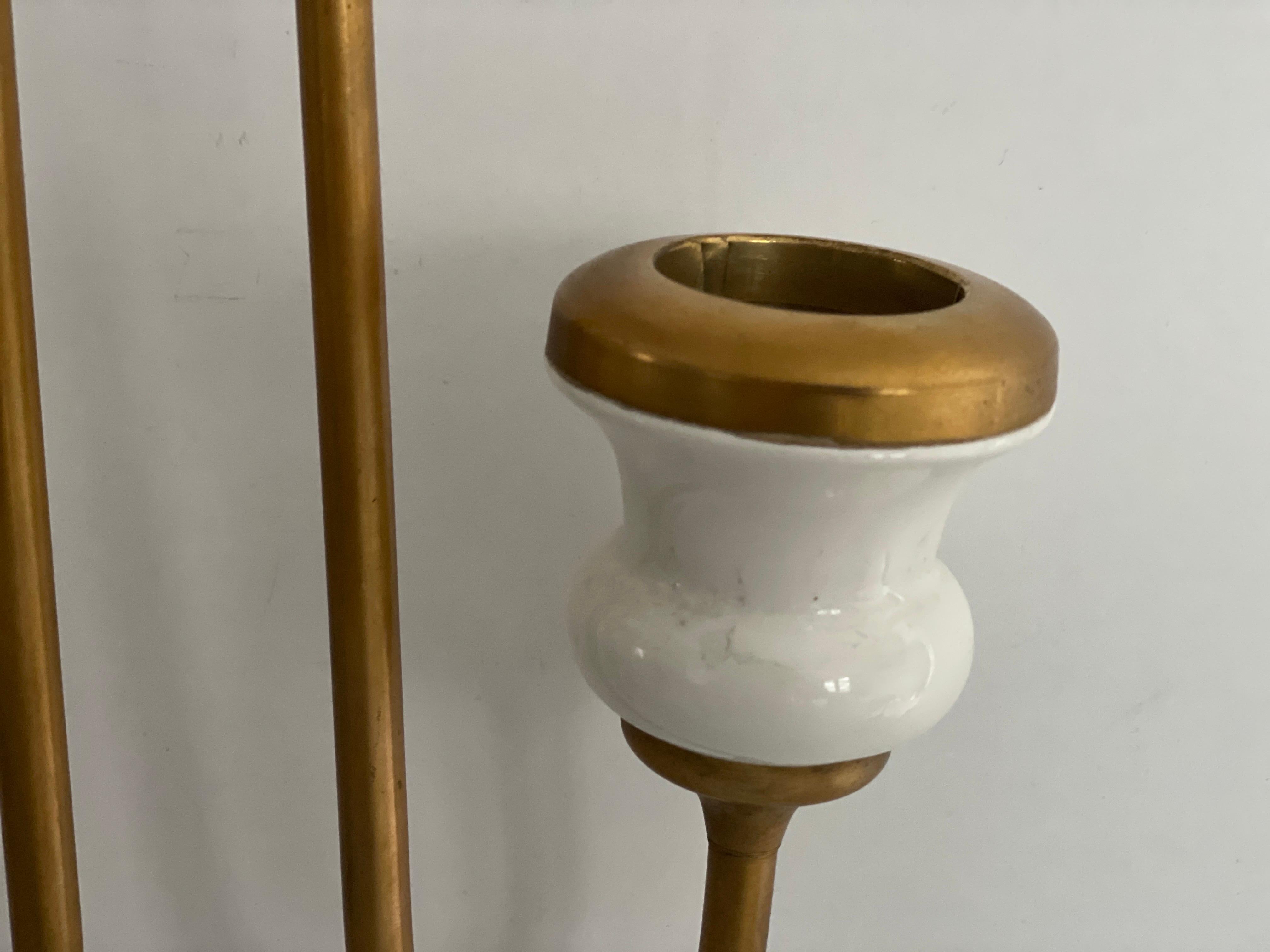 Unusual Design Ceramic and Metal Sconces in Candlestick Form, 1950s, Italy For Sale 2