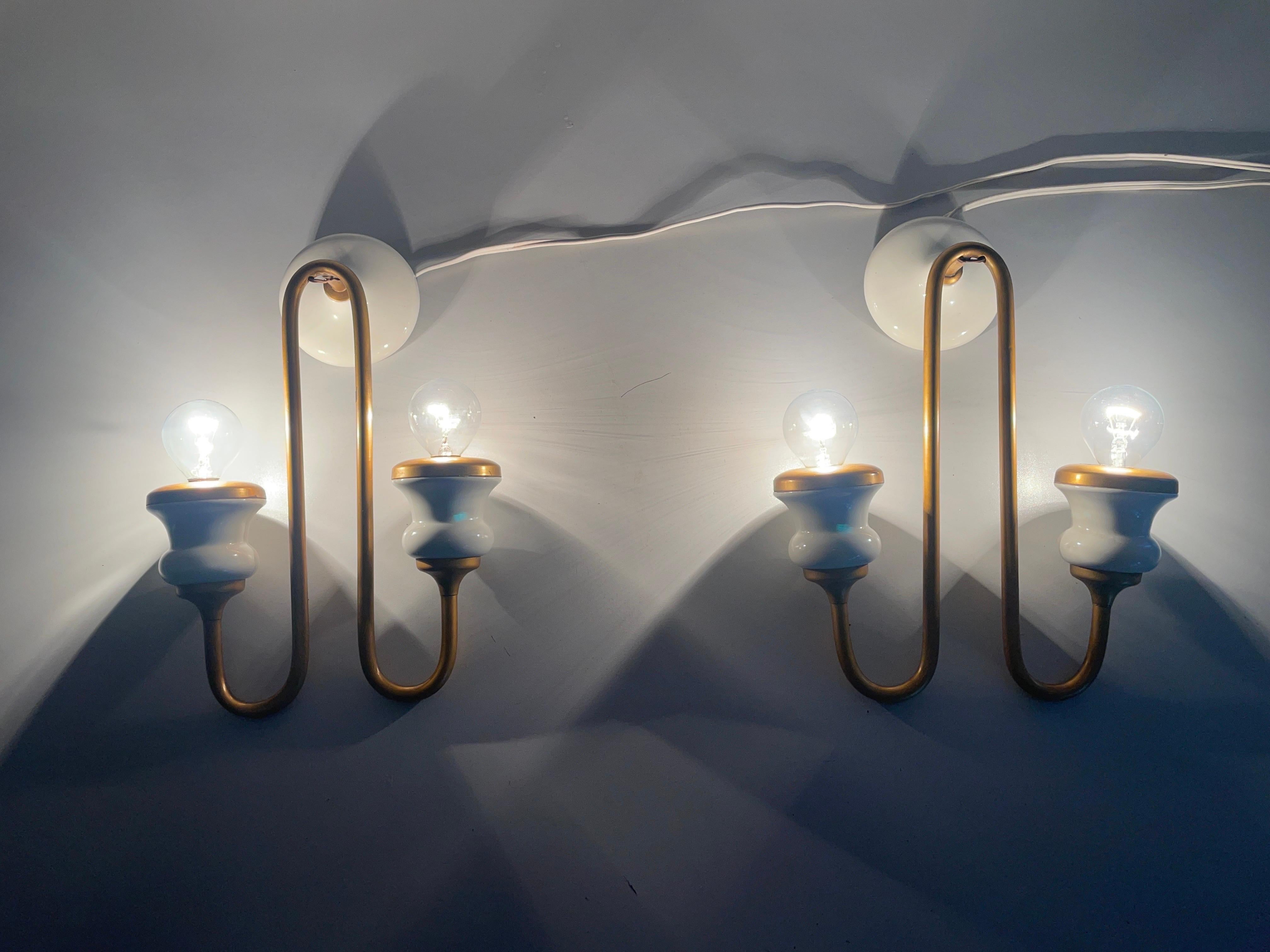 Unusual Design Ceramic and Metal Sconces in Candlestick Form, 1950s, Italy For Sale 3