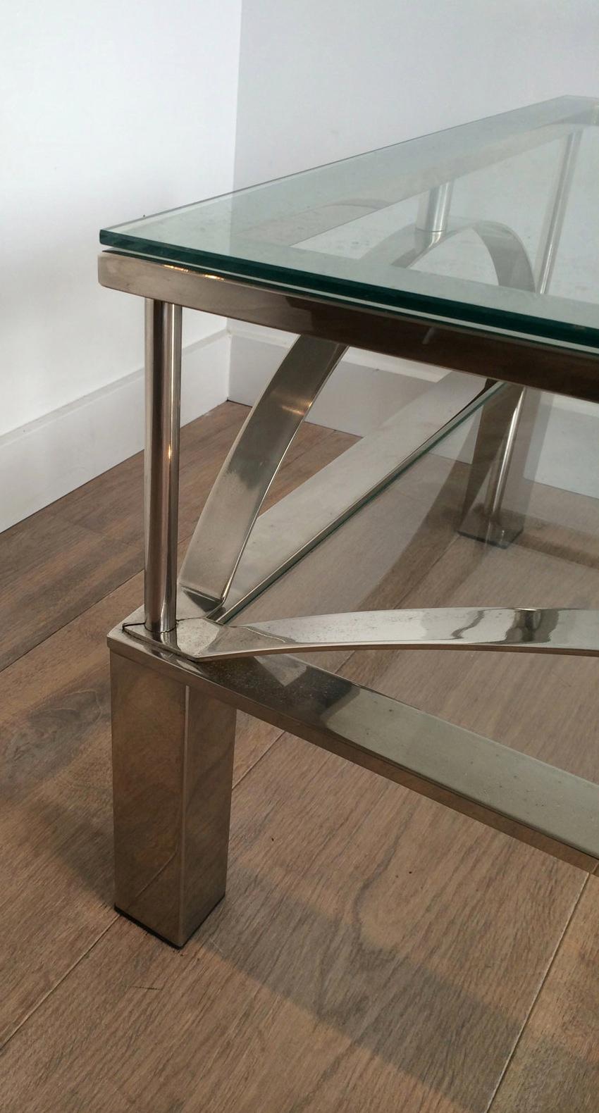 Glass Unusual Design Chrome Coffee Table, circa 1960 For Sale