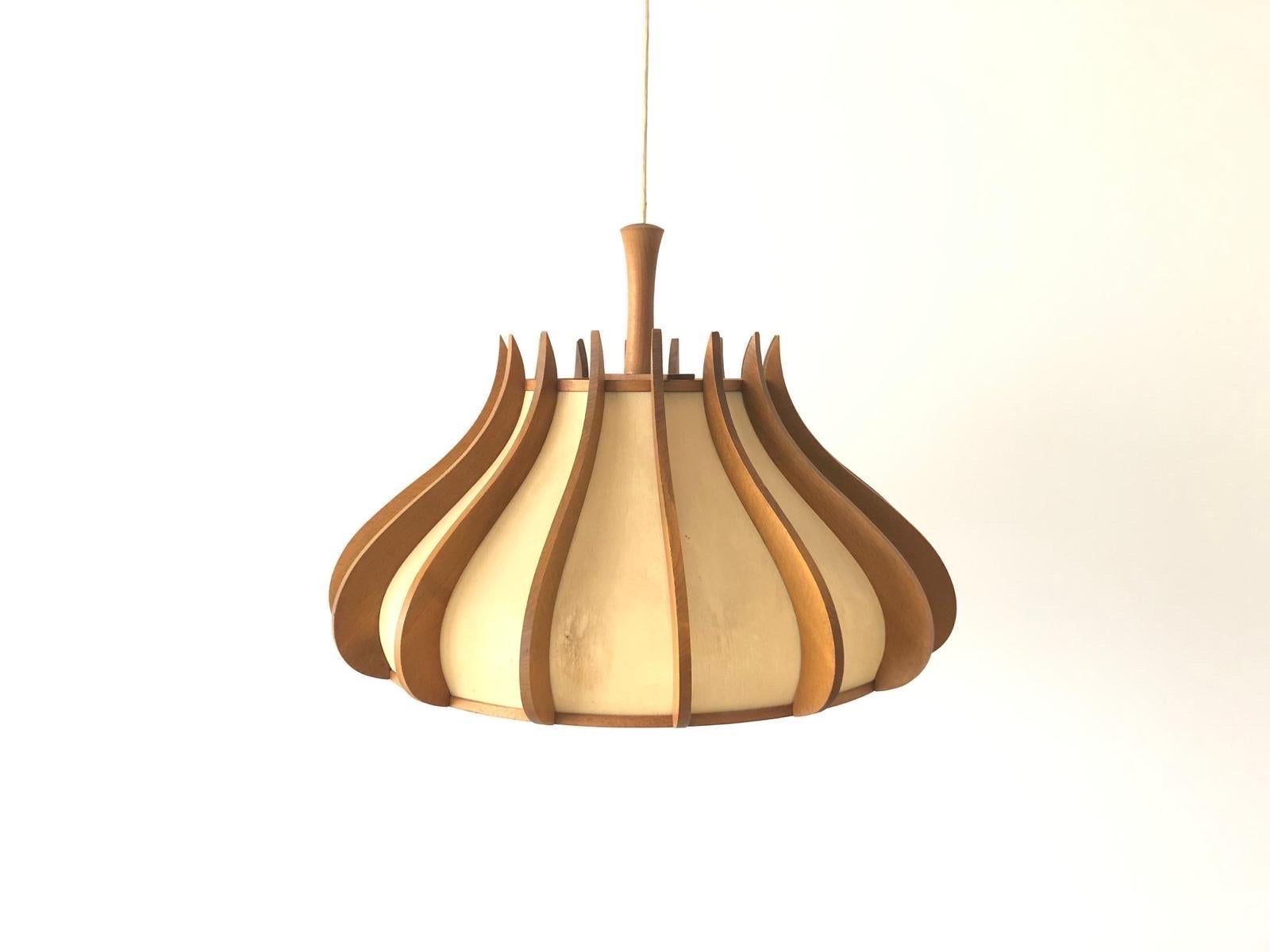 Unusual design Wood and Plastic Paper Large Pendant Lamp, 1960s, Germany For Sale 6