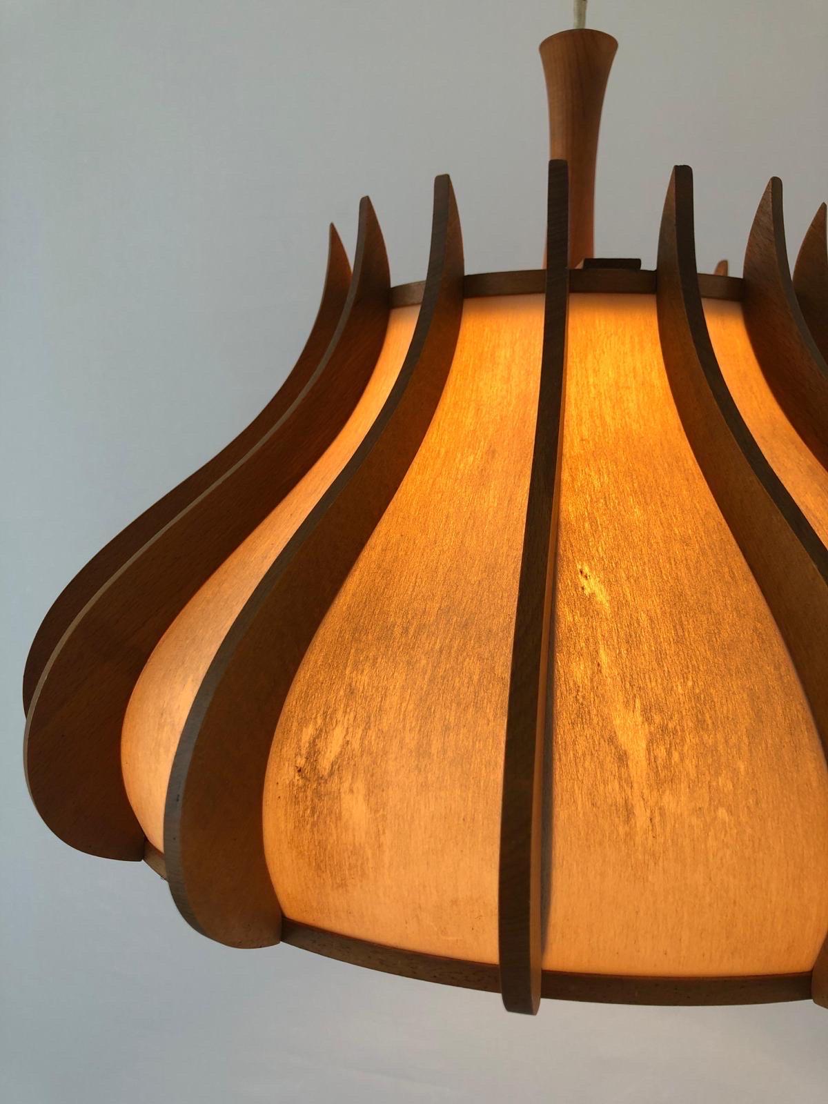 Unusual design Wood and Plastic Paper Large Pendant Lamp, 1960s, Germany For Sale 8