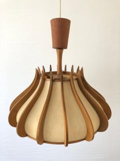 Unusual design Wood and Plastic Paper Large Pendant Lamp, 1960s, Germany