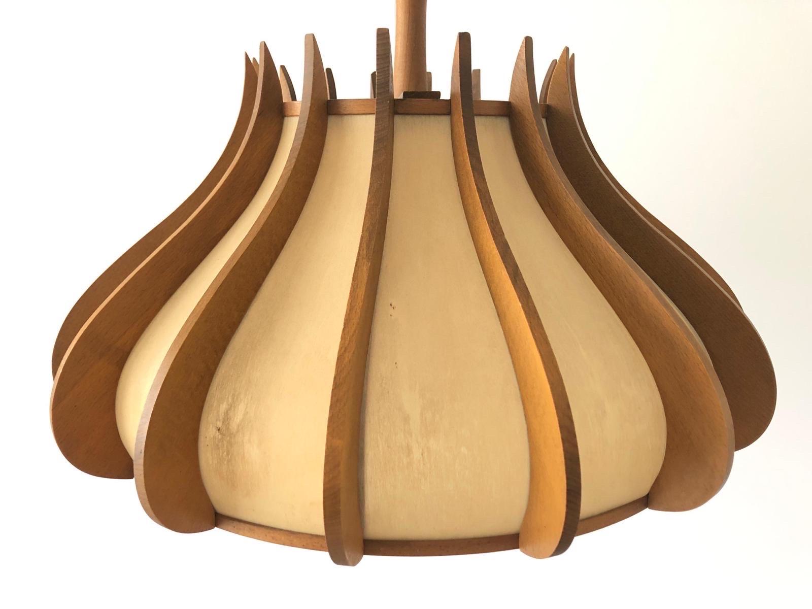 Mid-Century Modern Unusual design Wood and Plastic Paper Large Pendant Lamp, 1960s, Germany For Sale