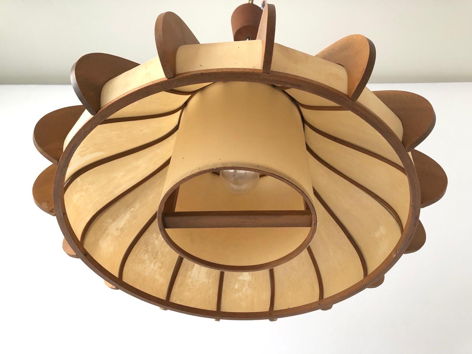 Mid-20th Century Unusual design Wood and Plastic Paper Large Pendant Lamp, 1960s, Germany For Sale