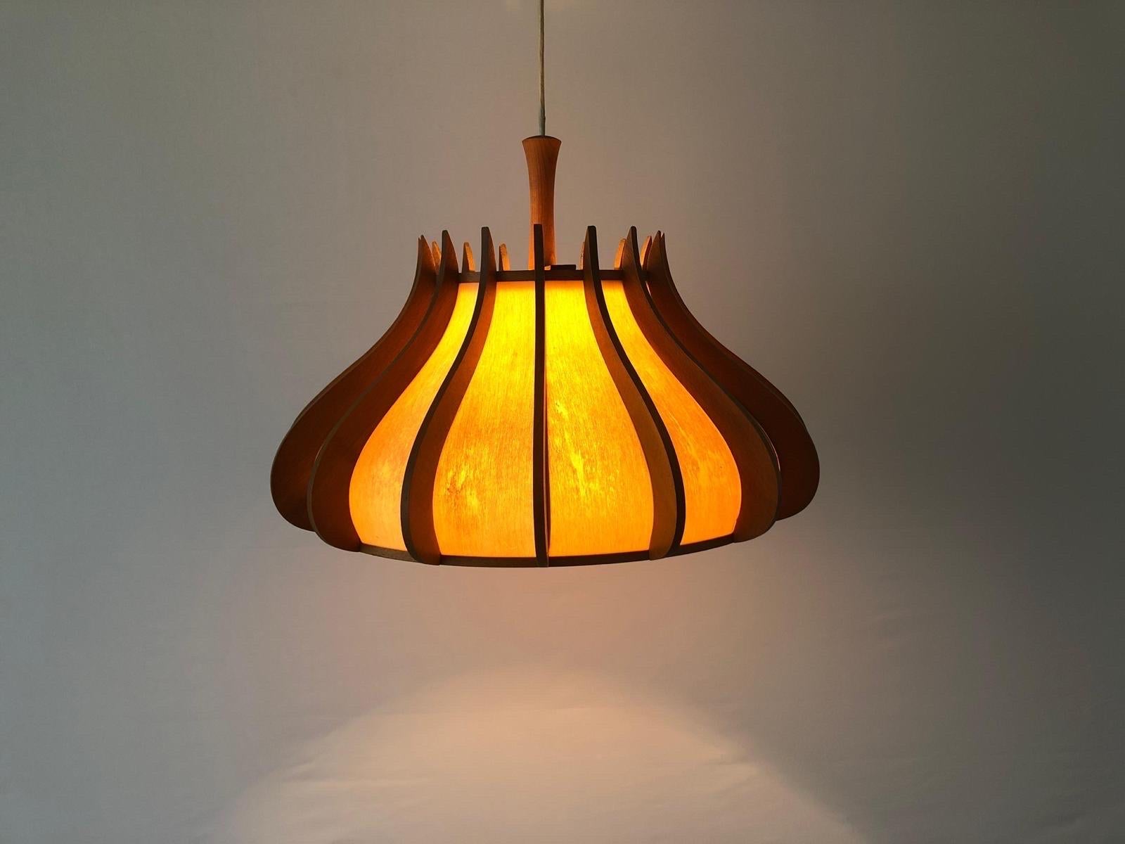 Unusual design Wood and Plastic Paper Large Pendant Lamp, 1960s, Germany For Sale 4