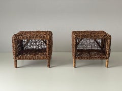 Unusual Design Woven Bamboo Pair of Bedside Tables, 1960s, Italy