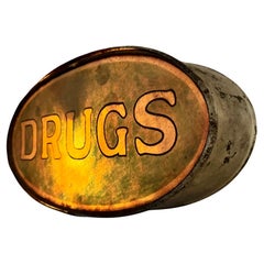 Antique Unusual Diminutive 1920's Hand Painted Light -Up reversible DRUGS / CAFE sign.