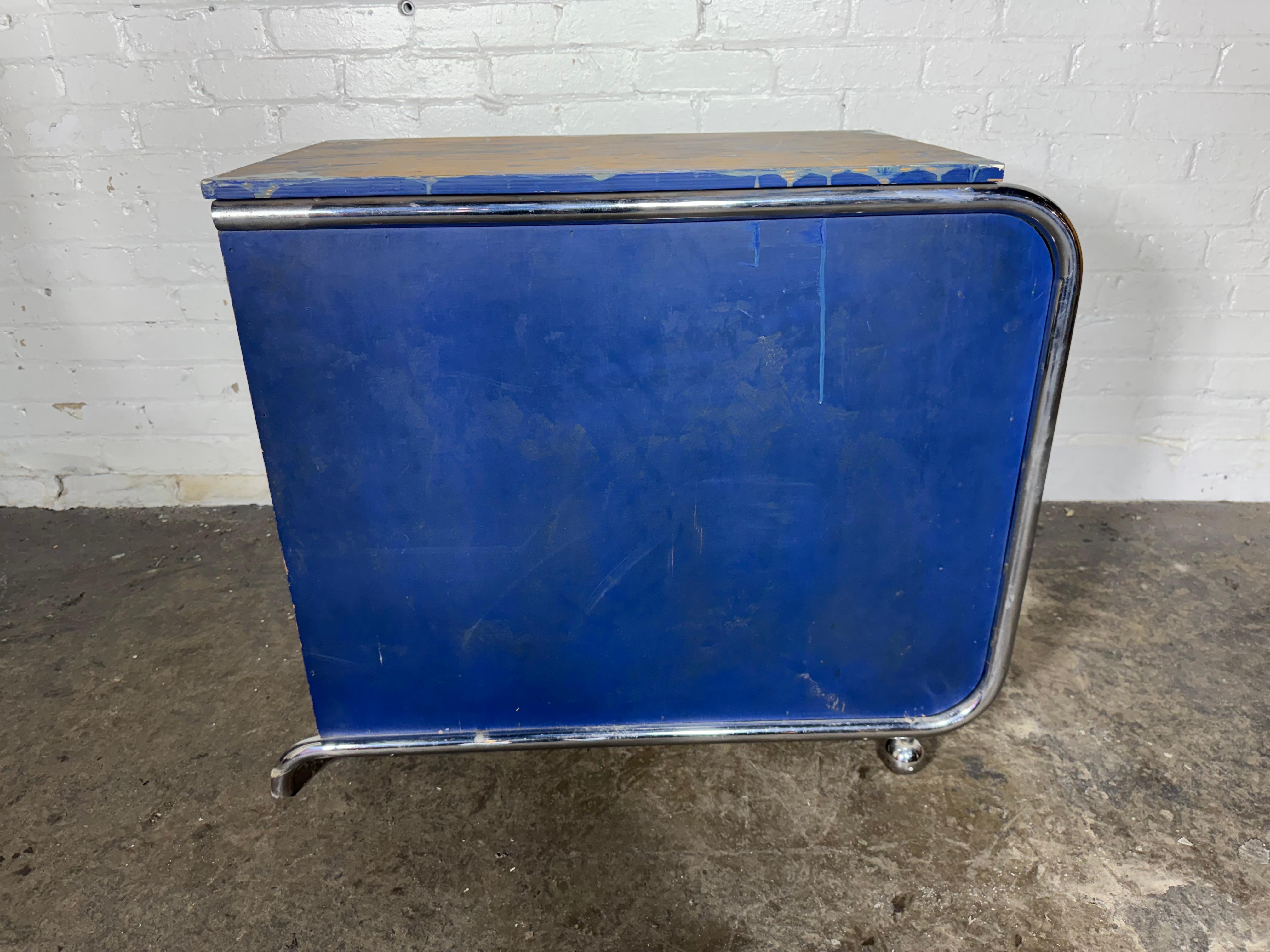 Mid-20th Century Unusual diminutive Wood and Chrome Art Deco/ Machine Age Streamline Chest