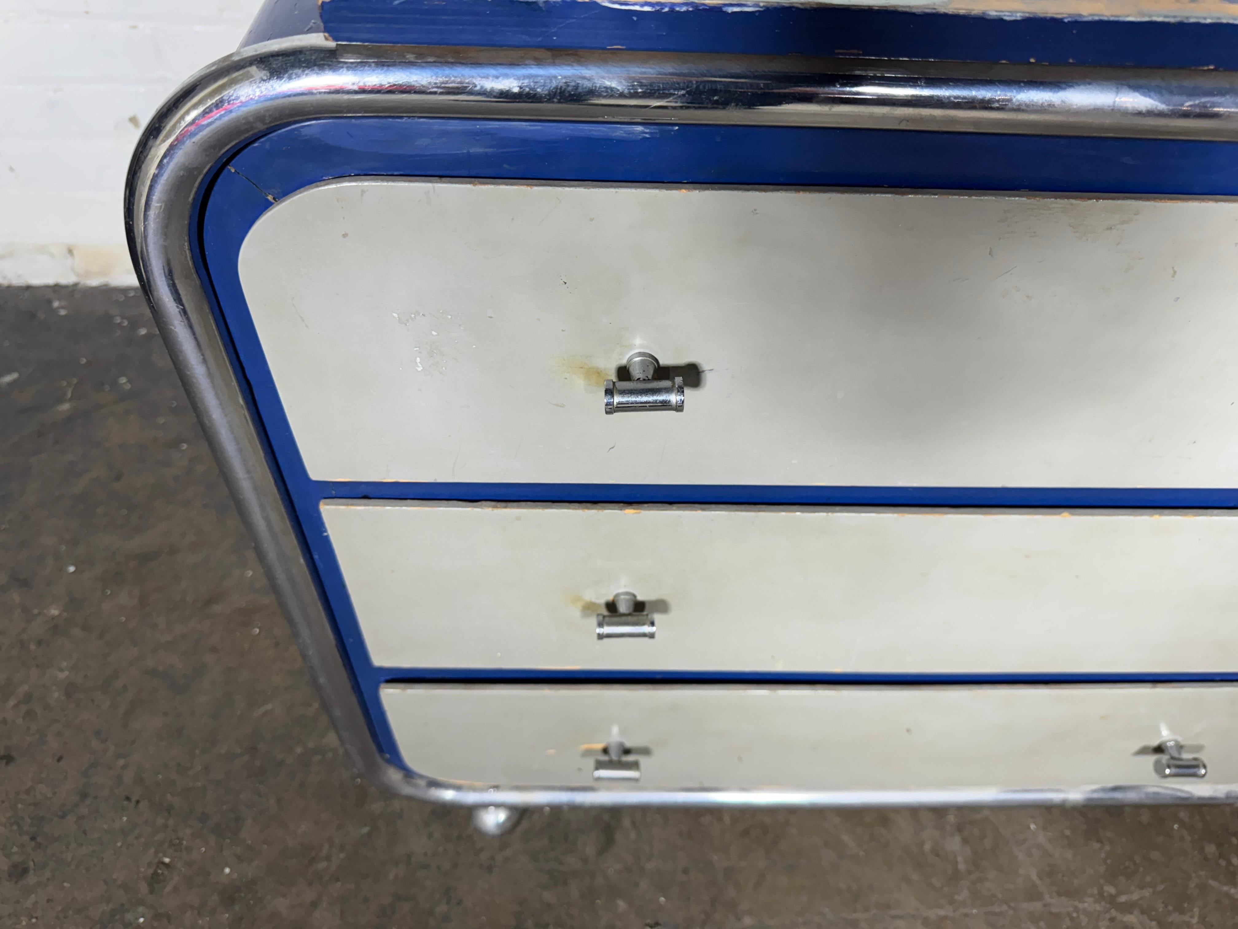 Unusual diminutive Wood and Chrome Art Deco/ Machine Age Streamline Chest 2