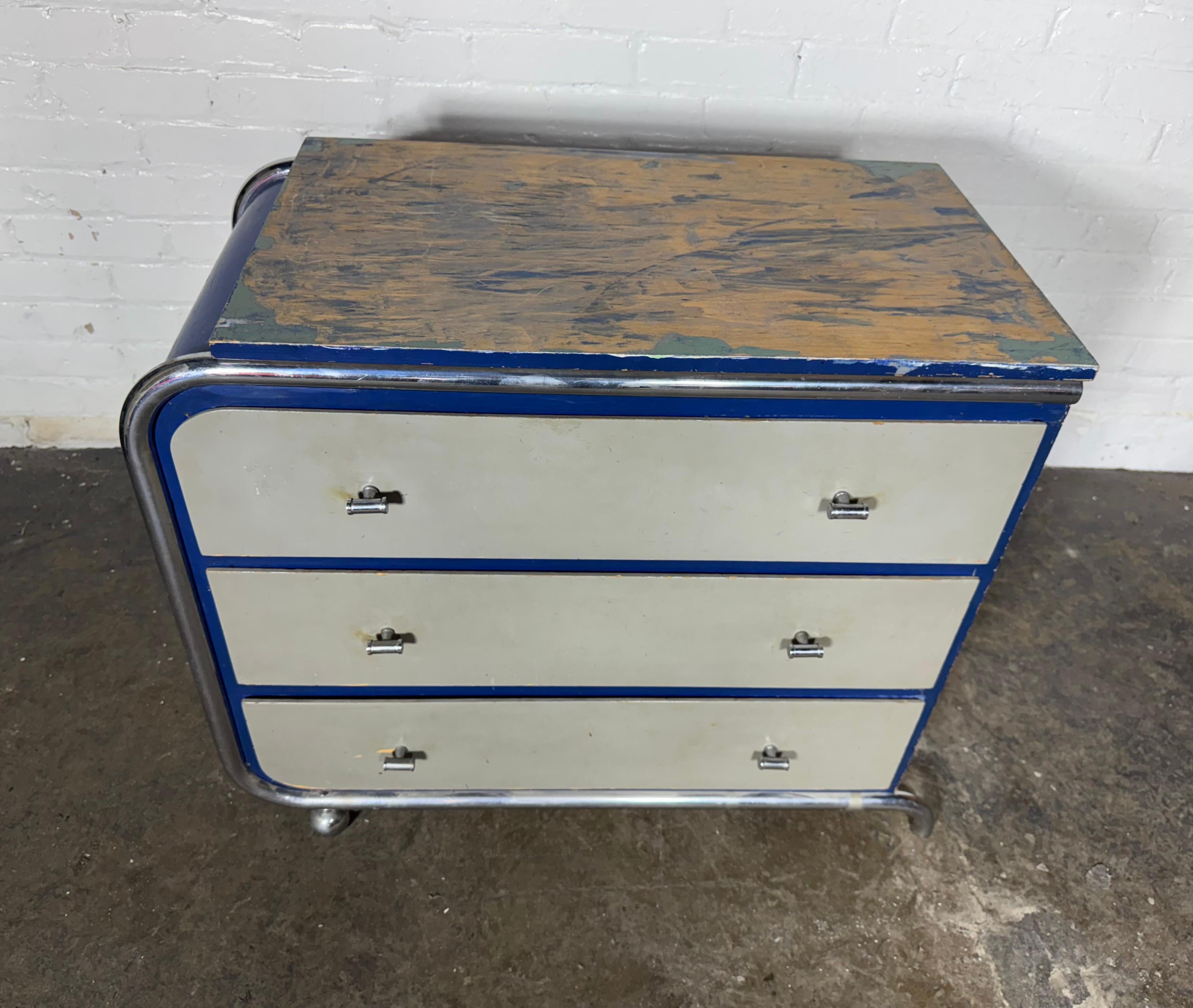 Unusual diminutive Wood and Chrome Art Deco/ Machine Age Streamline Chest 3