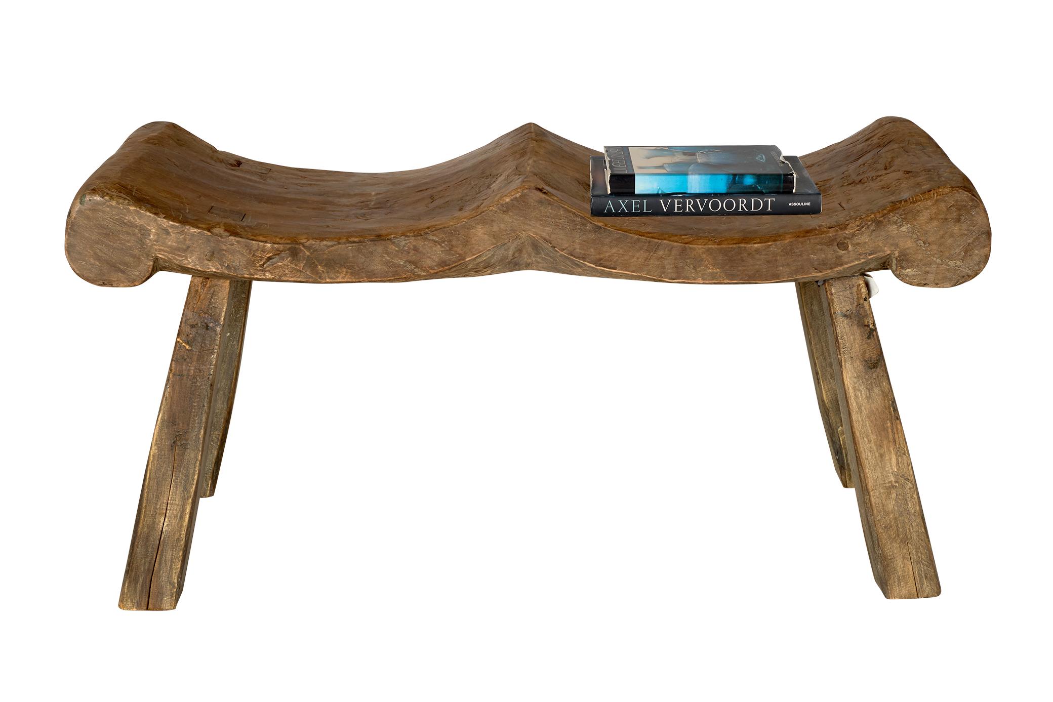 Organic Modern Unusual Double Curve Bench in Weathered Elm
