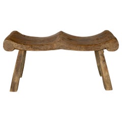 Unusual Double Curve Bench in Weathered Elm