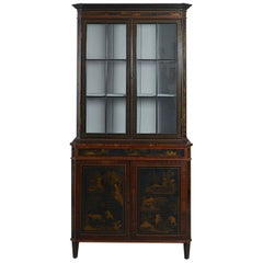 Antique Unusual Dutch Bookcase Inset with Lacquer Panels