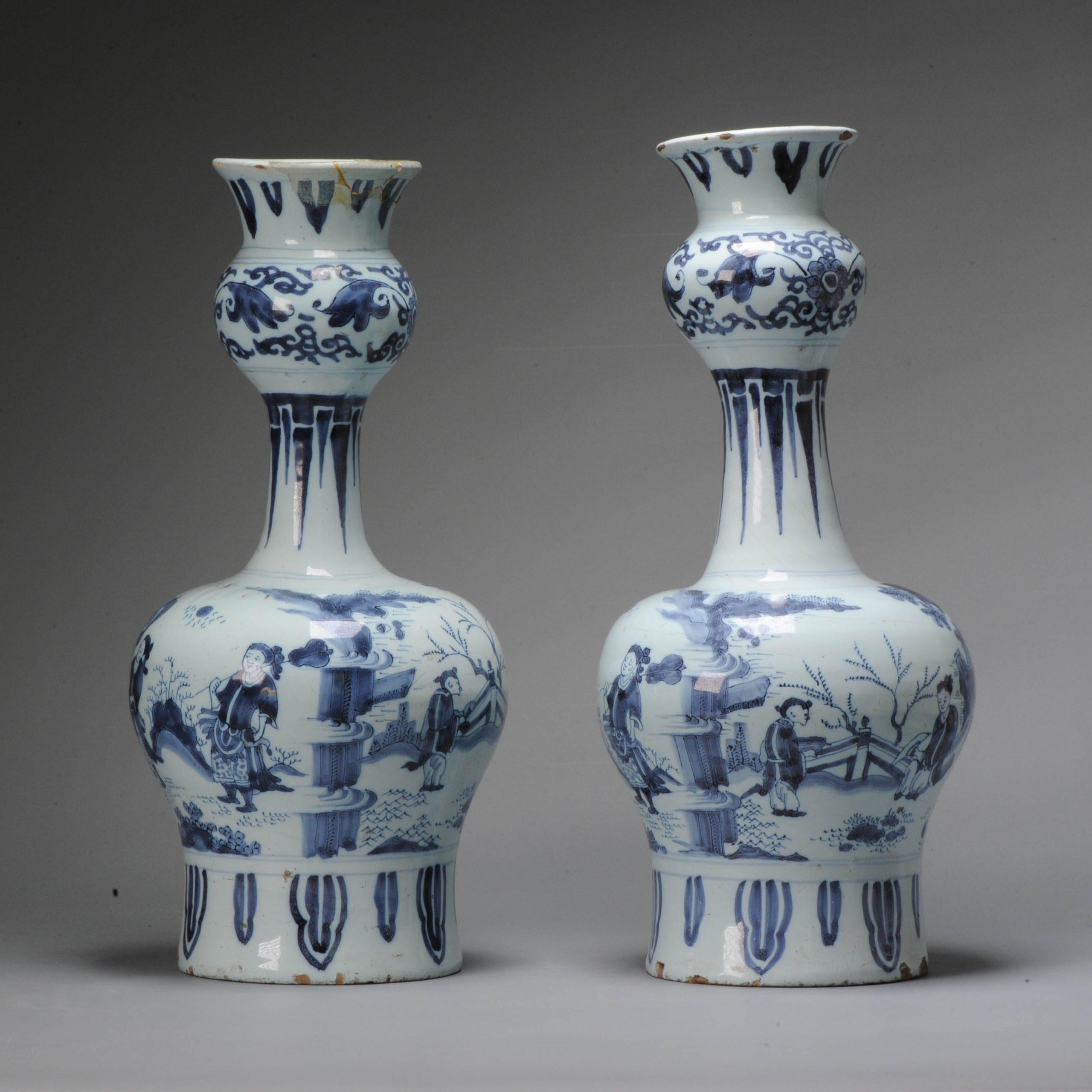 Unusual Dutch Delftware Figural Earthenware Vases in Chinese Transitional Style In Good Condition For Sale In Amsterdam, Noord Holland