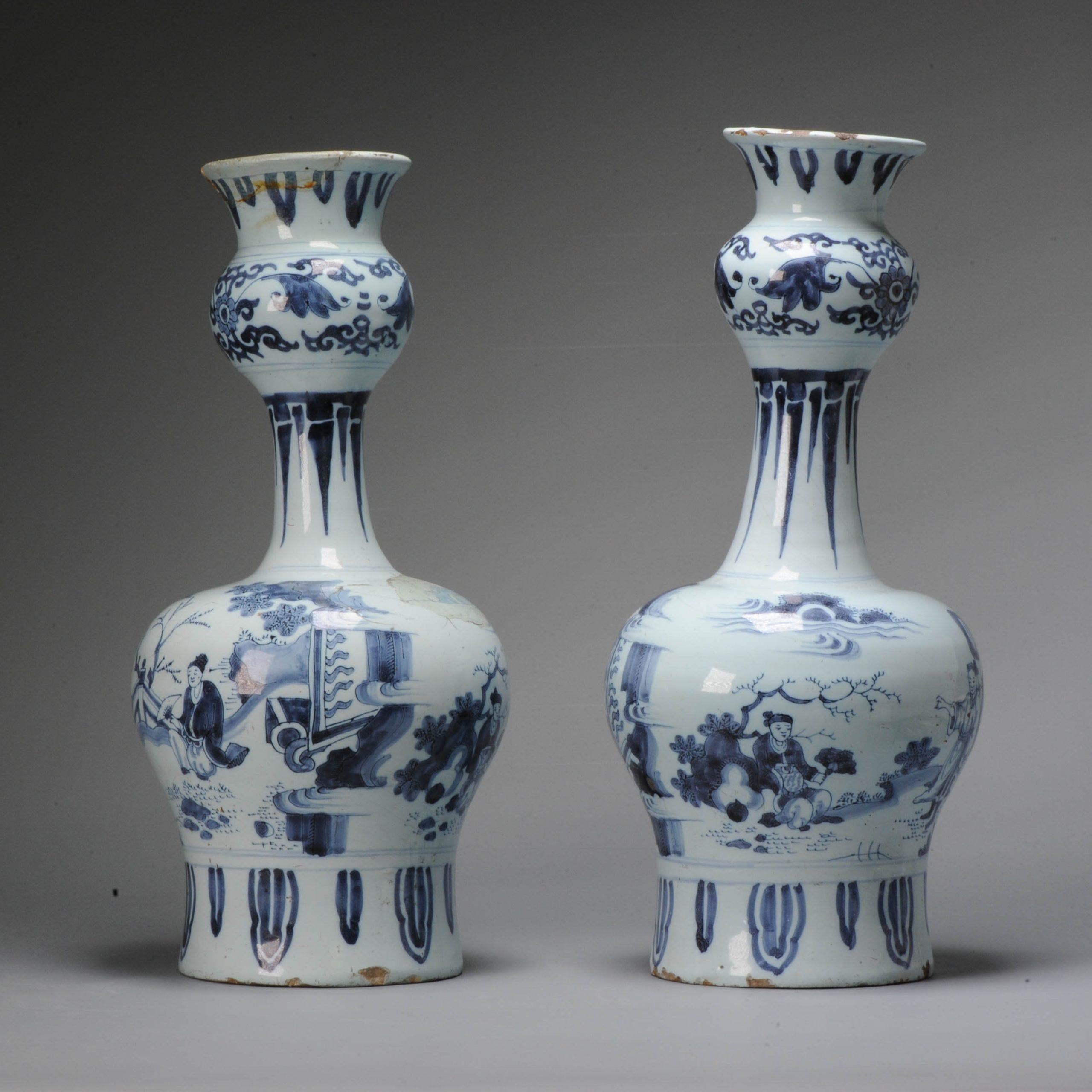 Porcelain Unusual Dutch Delftware Figural Earthenware Vases in Chinese Transitional Style For Sale