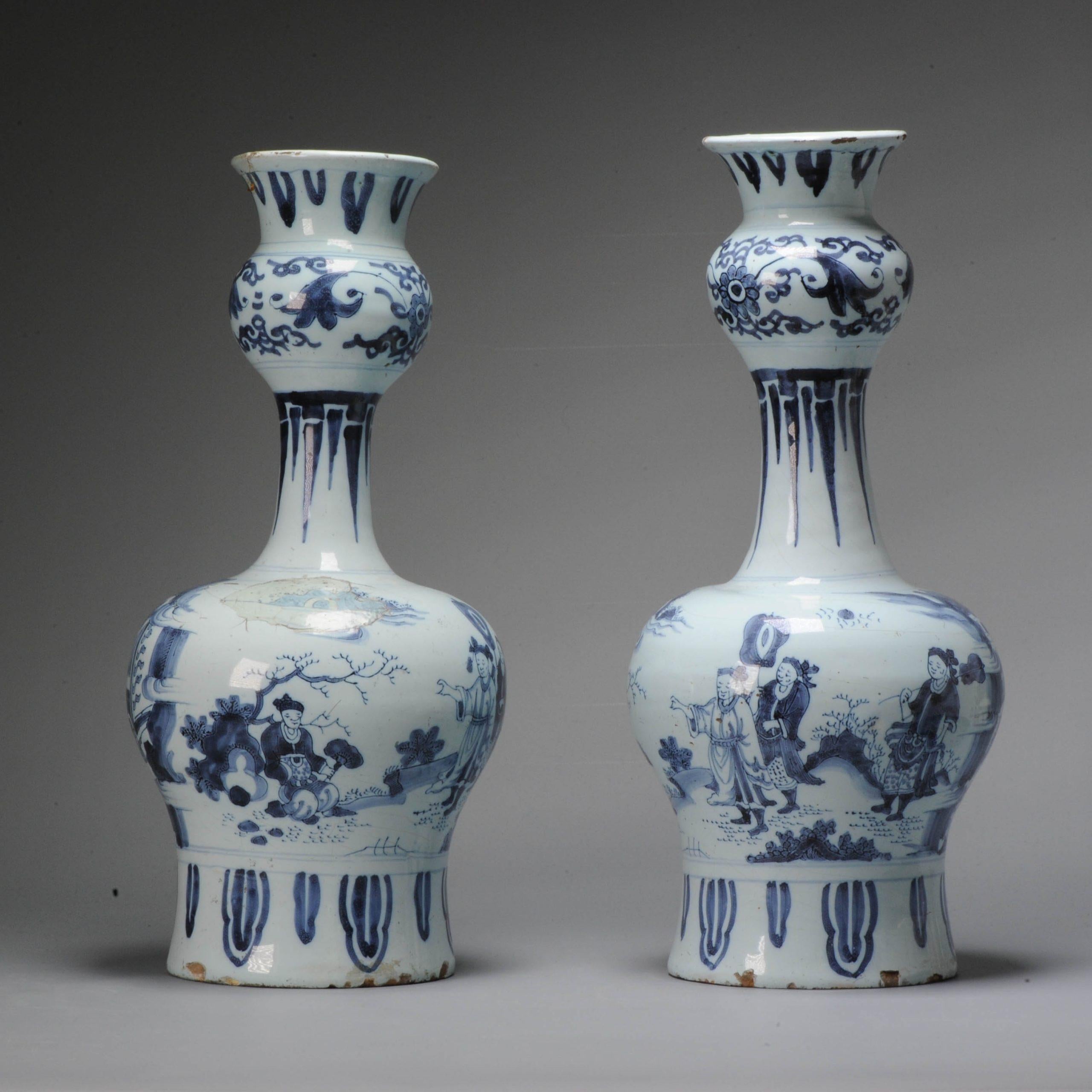 Unusual Dutch Delftware Figural Earthenware Vases in Chinese Transitional Style For Sale 1