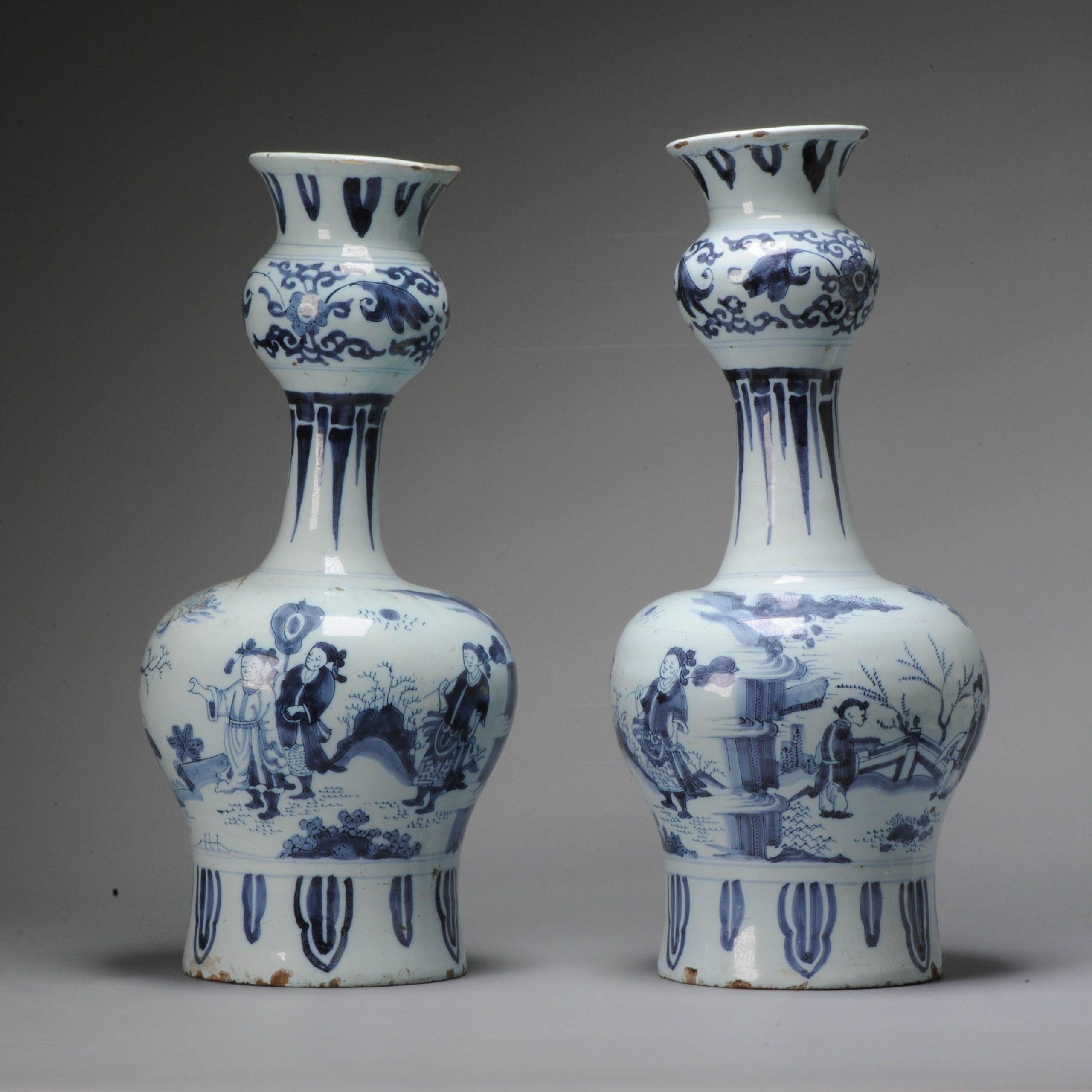 Unusual Dutch Delftware Figural Earthenware Vases in Chinese Transitional Style For Sale 2