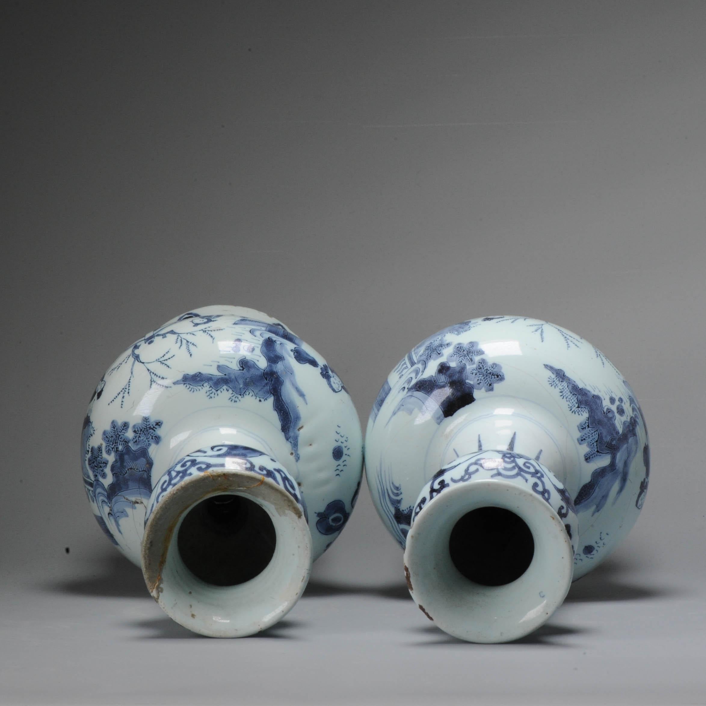Unusual Dutch Delftware Figural Earthenware Vases in Chinese Transitional Style For Sale 4