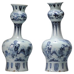 Antique Unusual Dutch Delftware Figural Earthenware Vases in Chinese Transitional Style