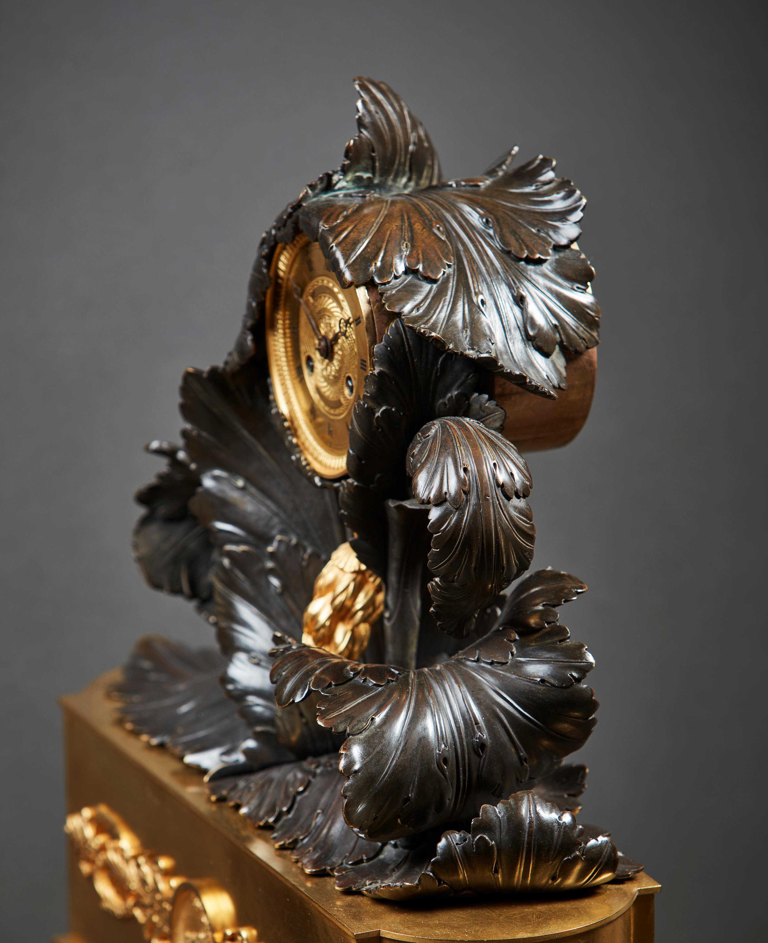 Gilt Unusual Early 19th Century Empire Mantel Clock in the Form of an Accanthus Plant For Sale