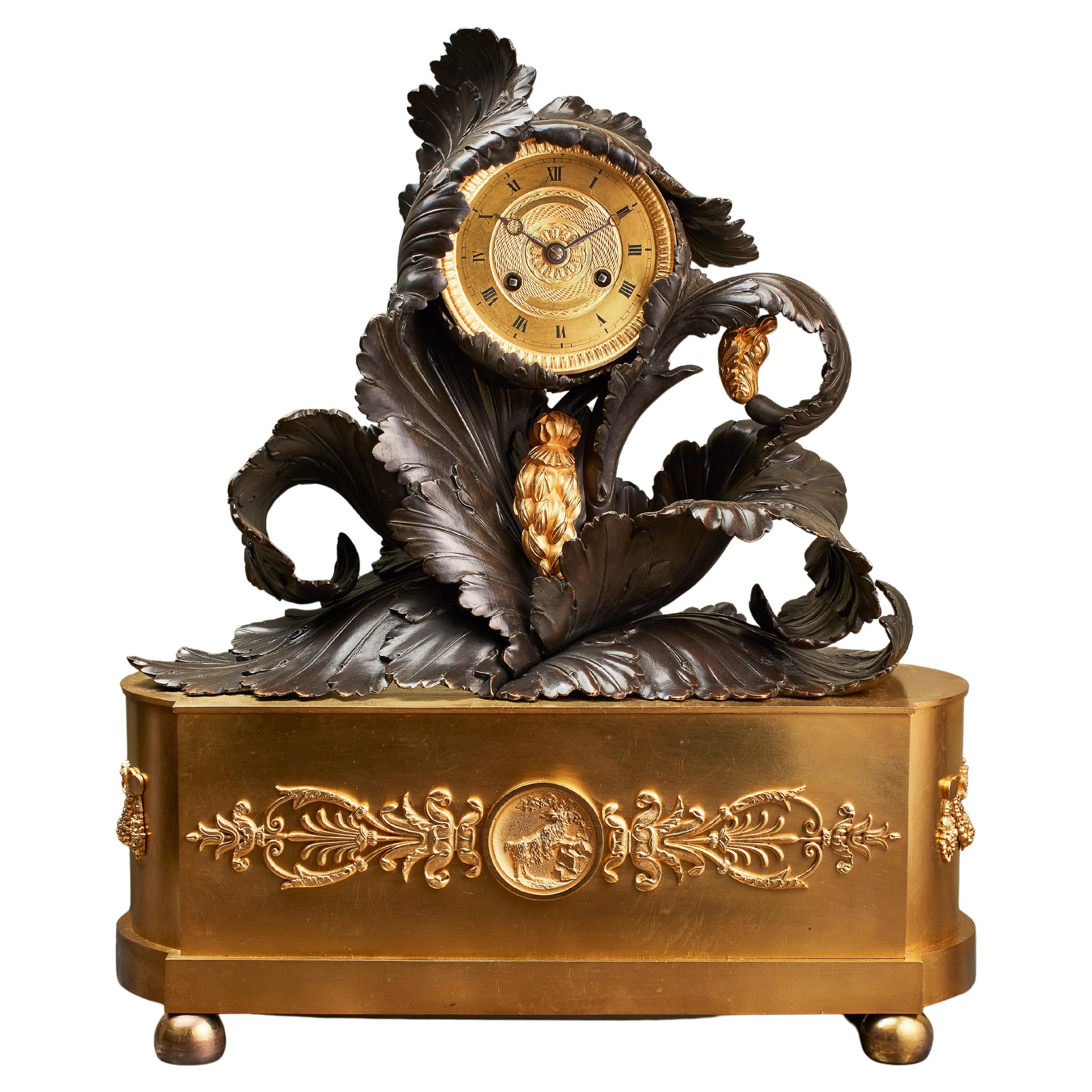 Unusual Early 19th Century Empire Mantel Clock in the Form of an Accanthus Plant For Sale