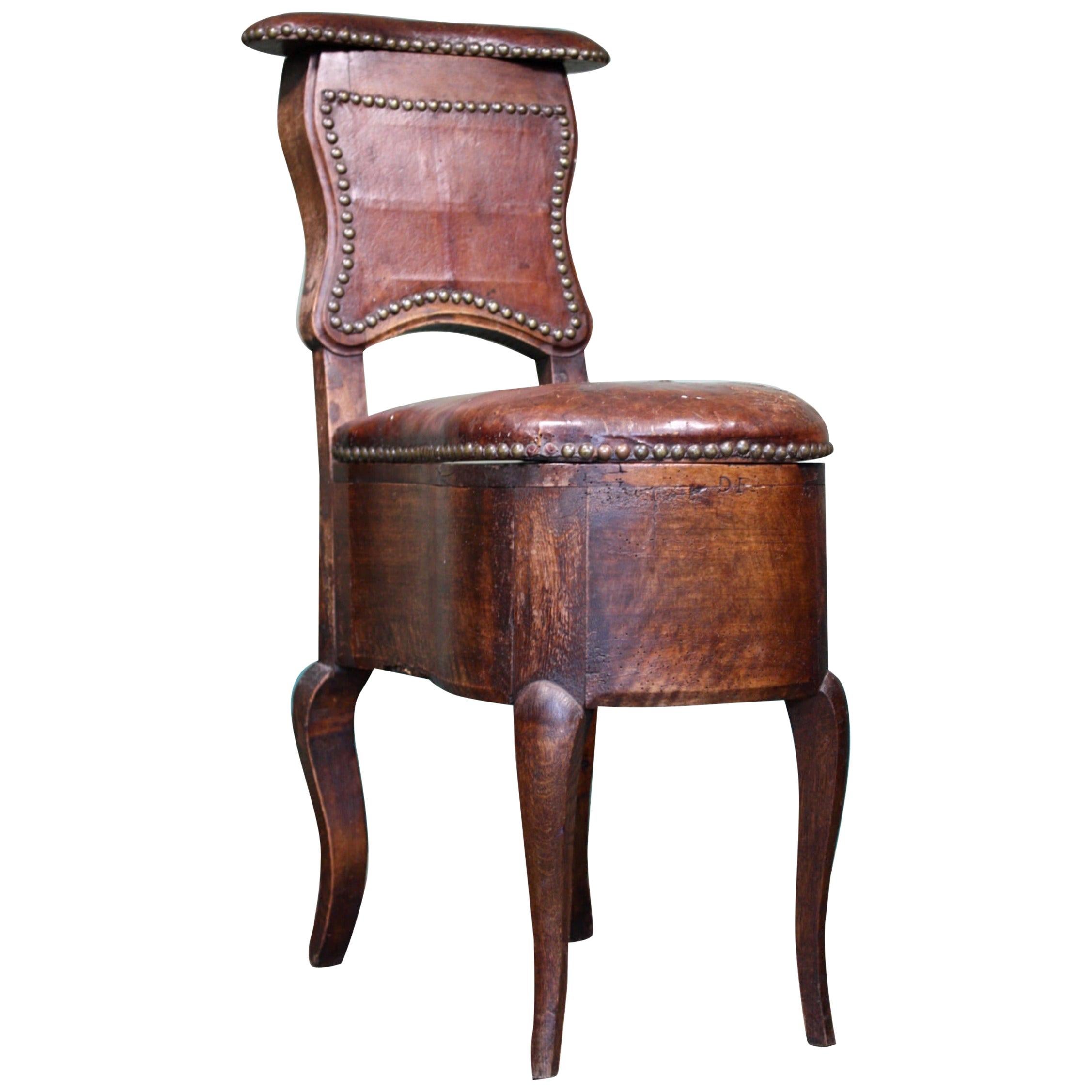 Unusual Early 19th Century French Oak and Leather Desk Chair