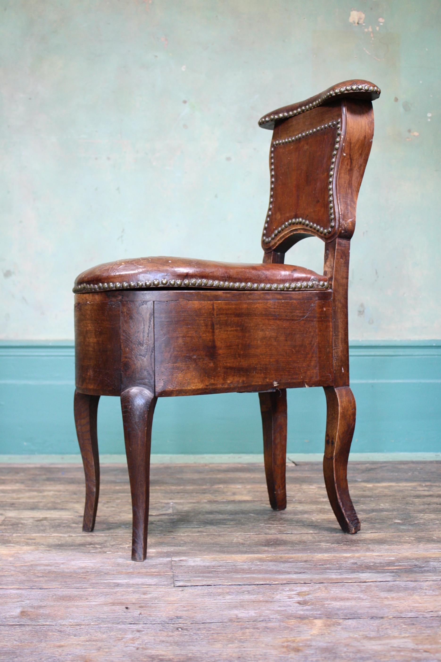 Unusual Early 19th Century French Oak and Leather Desk Chair 6