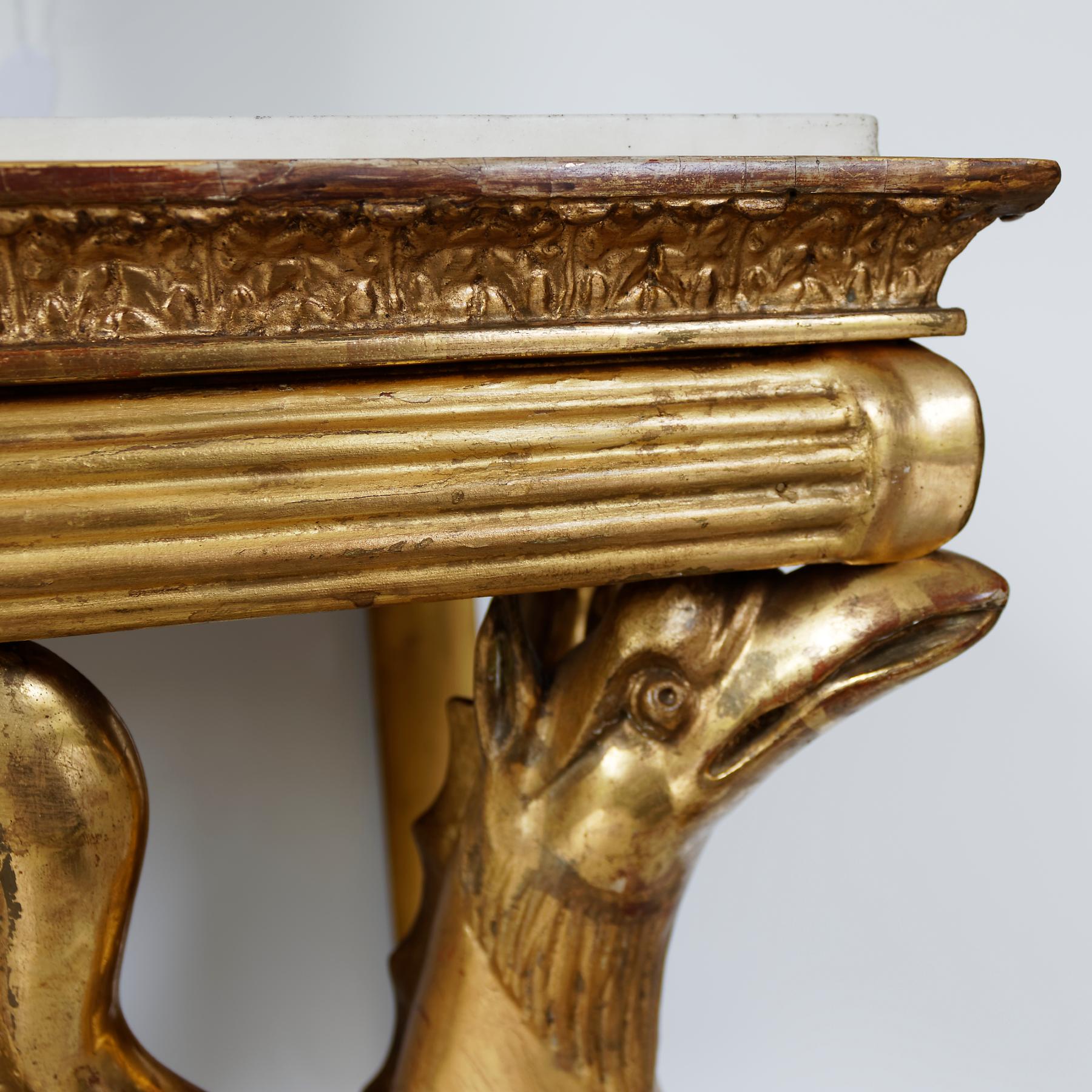 Marble Unusual Early 19th Century Swedish Carved Giltwood Console Table For Sale