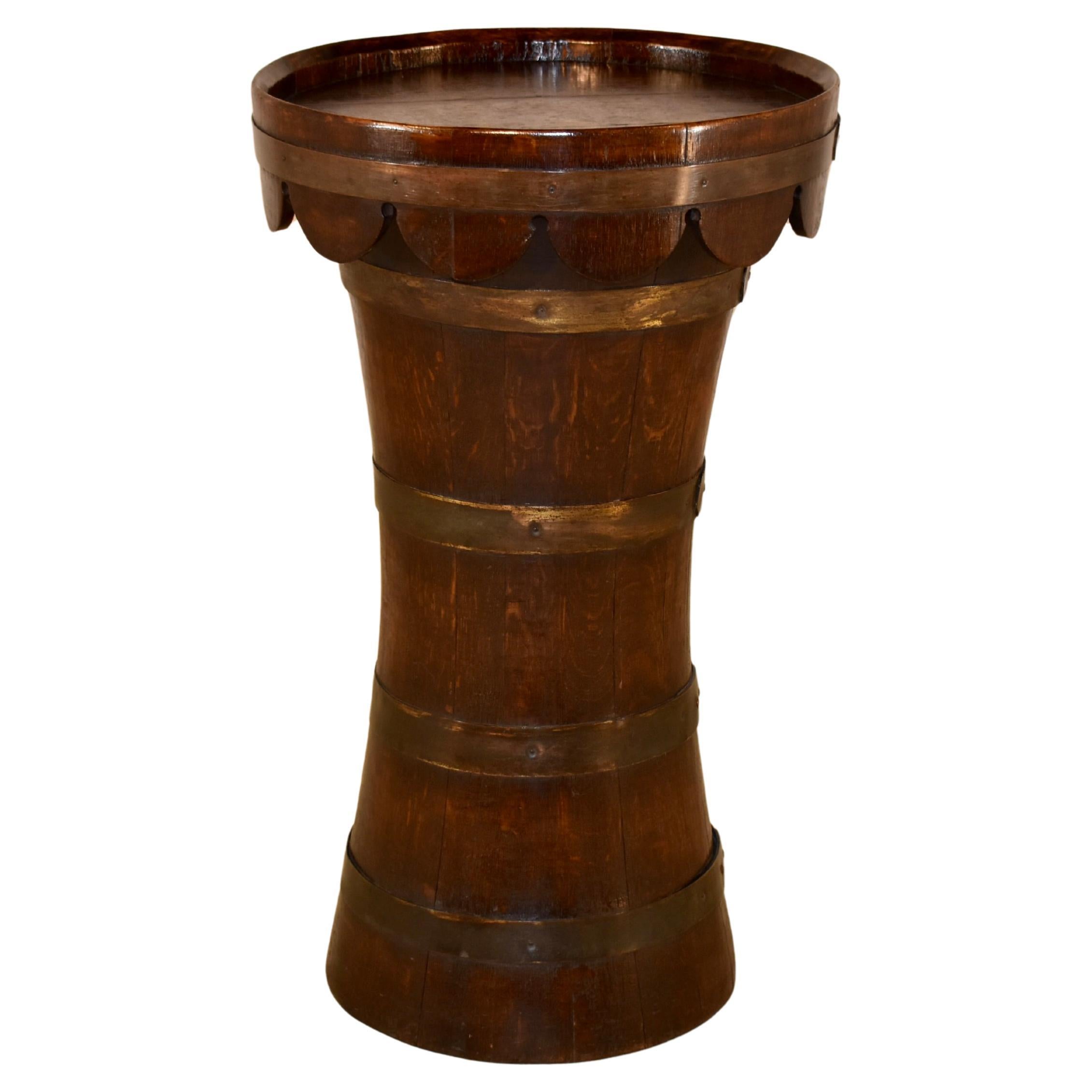 Unusual early 19th century oak pub table from Wales.  This table is so charming!  It was acquired from a pub in Wales, and was made to use as a drinks table for people to stand around in a wonderful pub setting.  

The top is made from 3 boards, and
