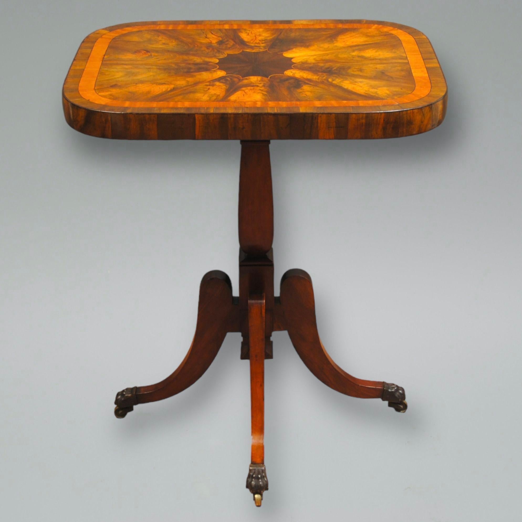 A smart early 19th century wine table the top with oyster cut veneers I think of olive wood.
The base in cedar making me think this lovely table is Maltese?
Circa 1825