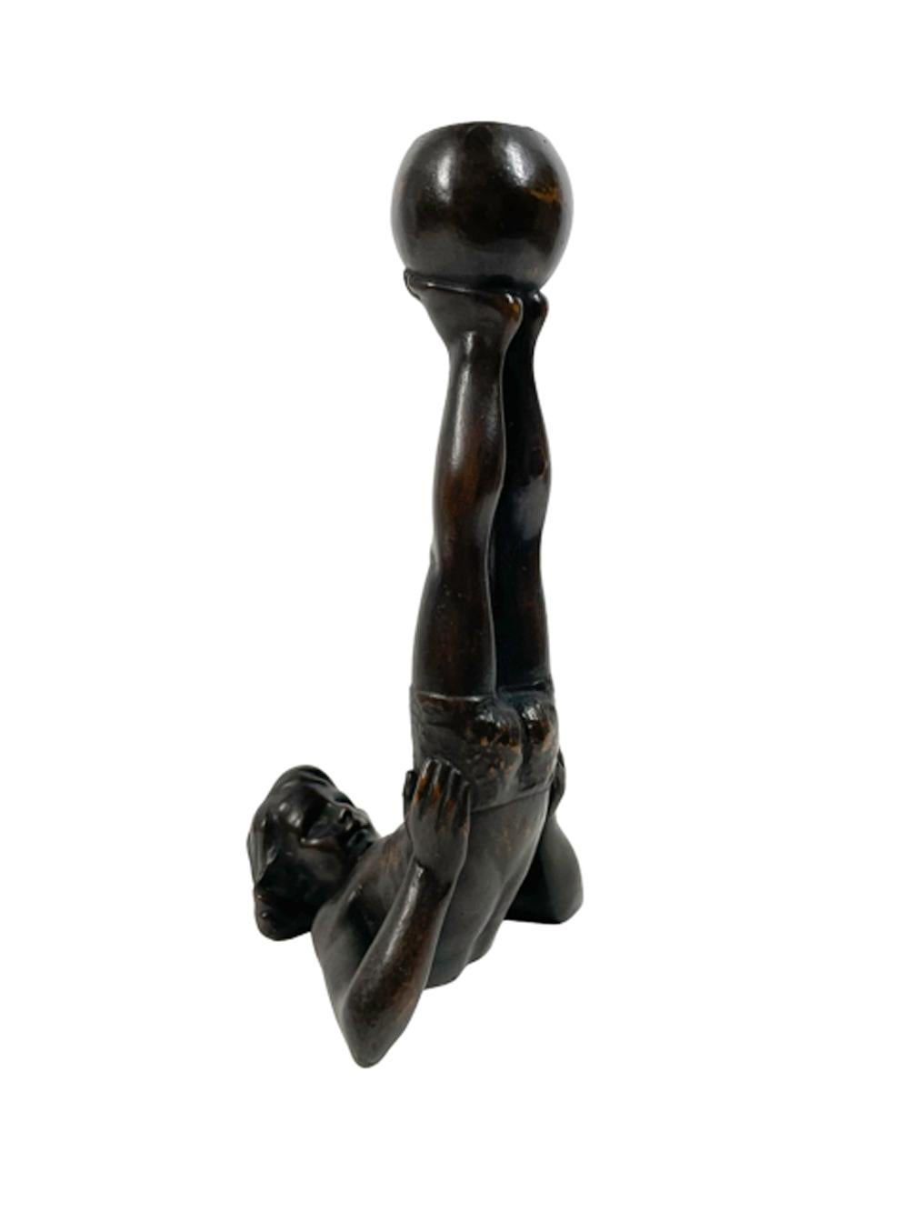 Unusual Early 20th C Figural Candlestick of a Boy Holding a Ball on His Feet In Good Condition For Sale In Chapel Hill, NC
