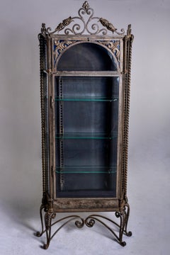 Unusual Early 20th C Tall Spanish Narrow Iron and Beveled Glass Display Cabinet