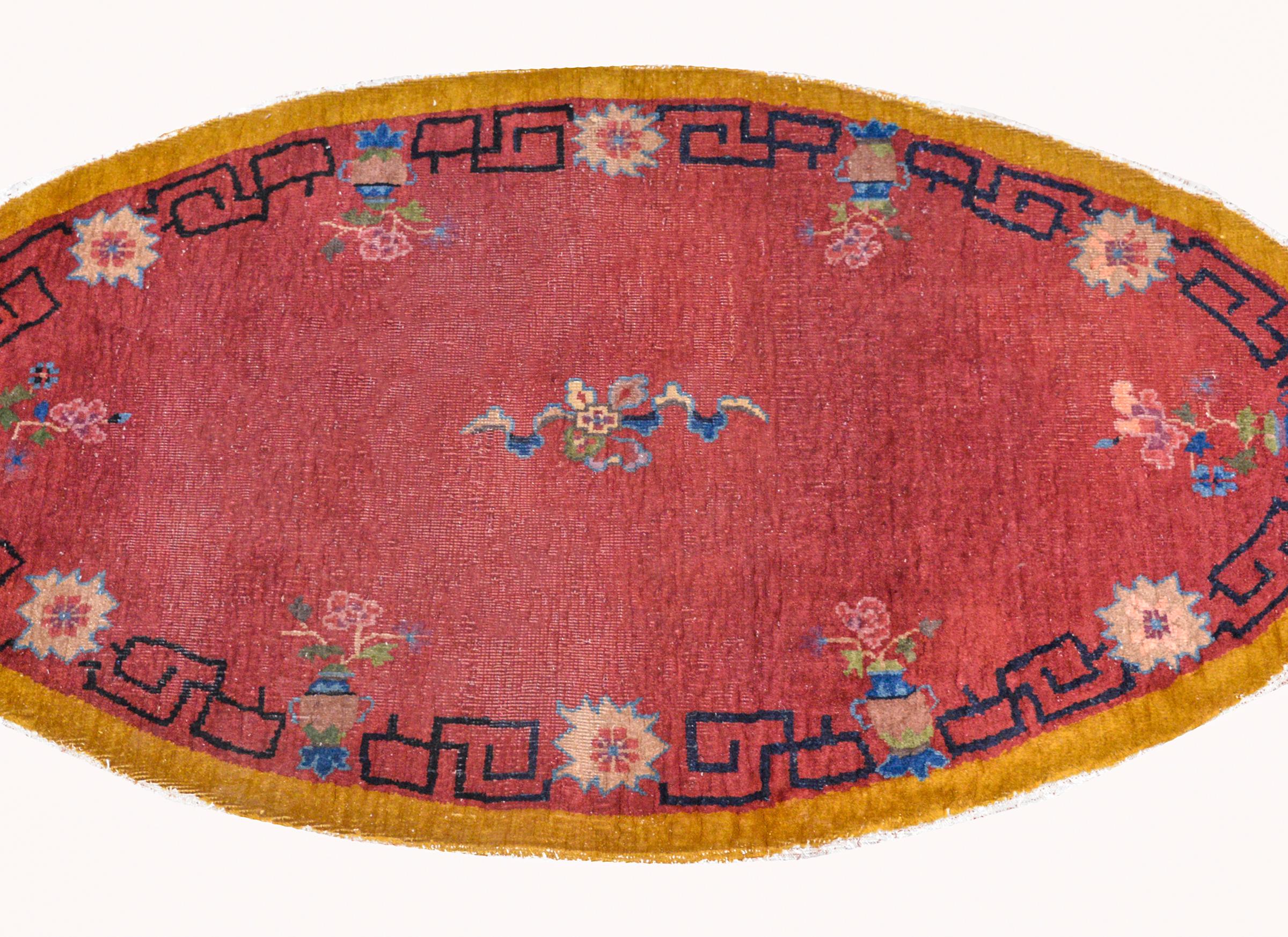 Vegetable Dyed Unusual Early 20th Century Chinese Art Deco Rug For Sale