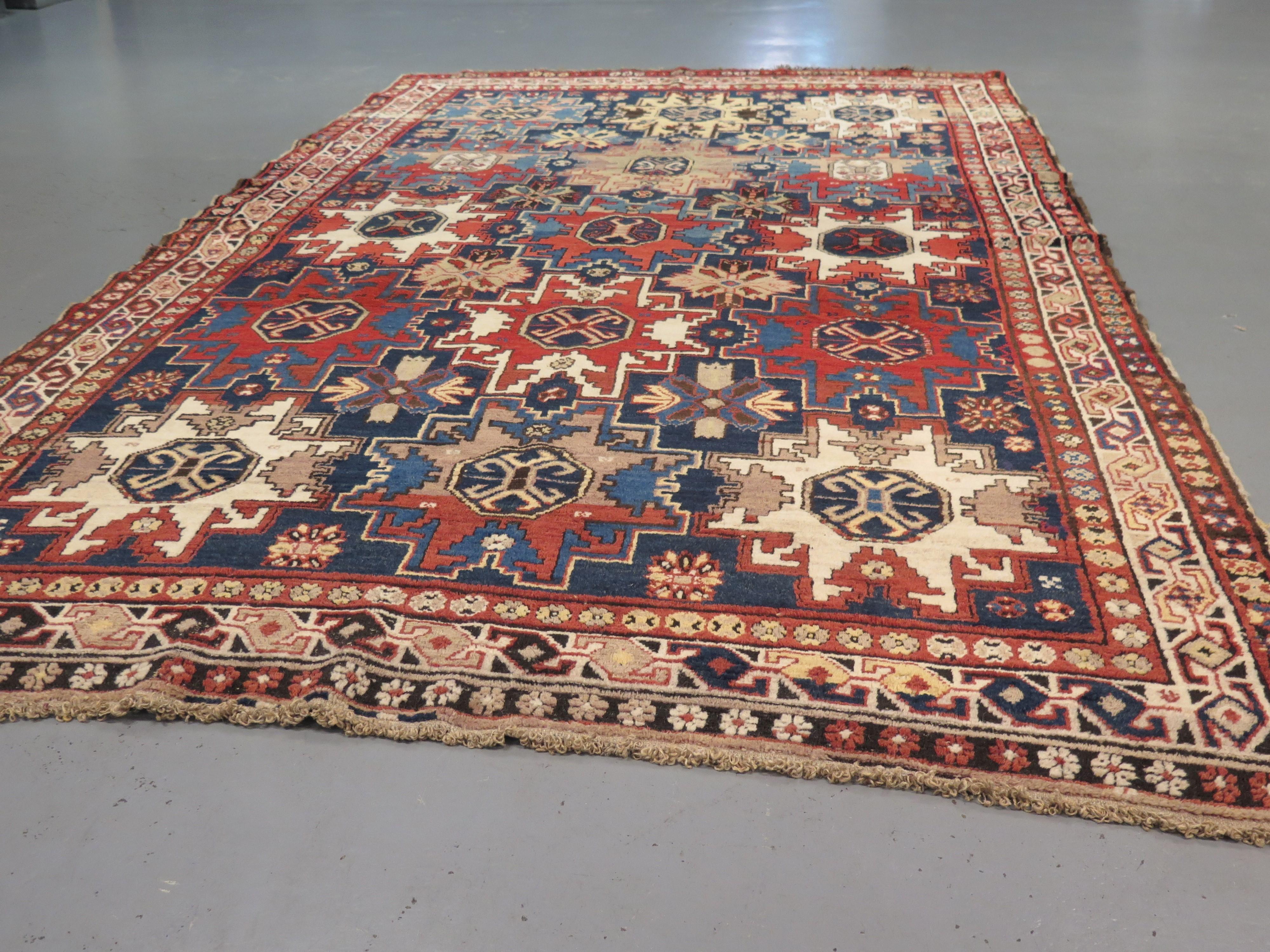 Vegetable Dyed Unusual Early 20th Century Lesghi Rug For Sale