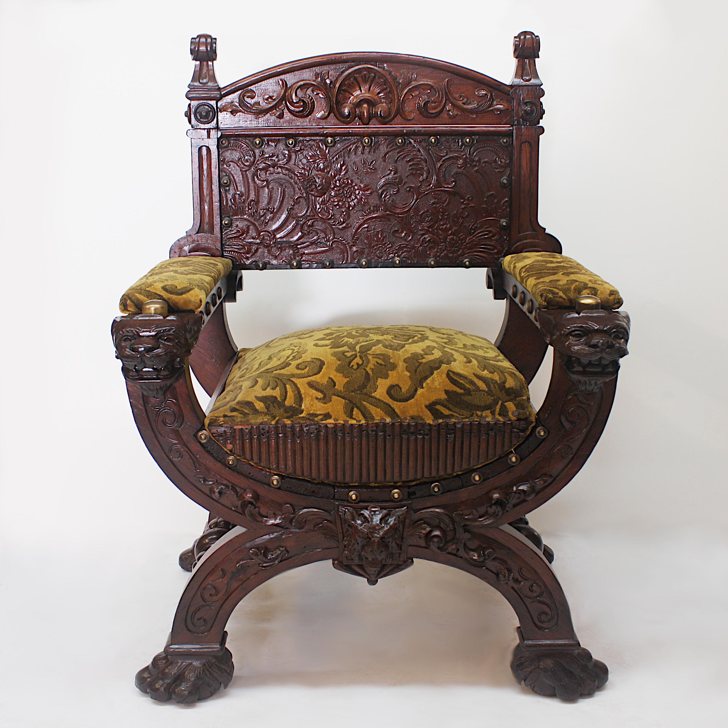 American Unusual Early 20th Century Photographer's Posing Chair with Ornate Carving For Sale