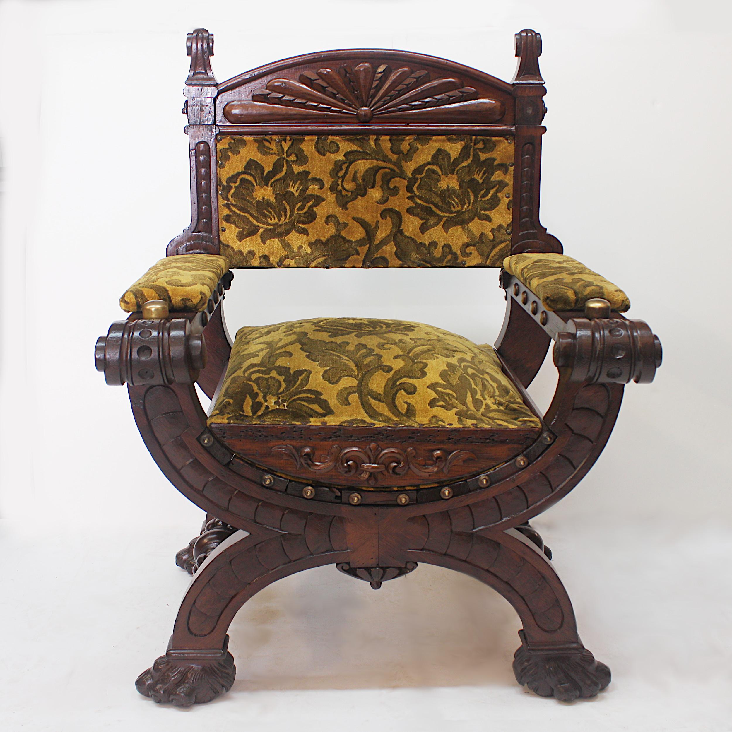 Leather Unusual Early 20th Century Photographer's Posing Chair with Ornate Carving For Sale
