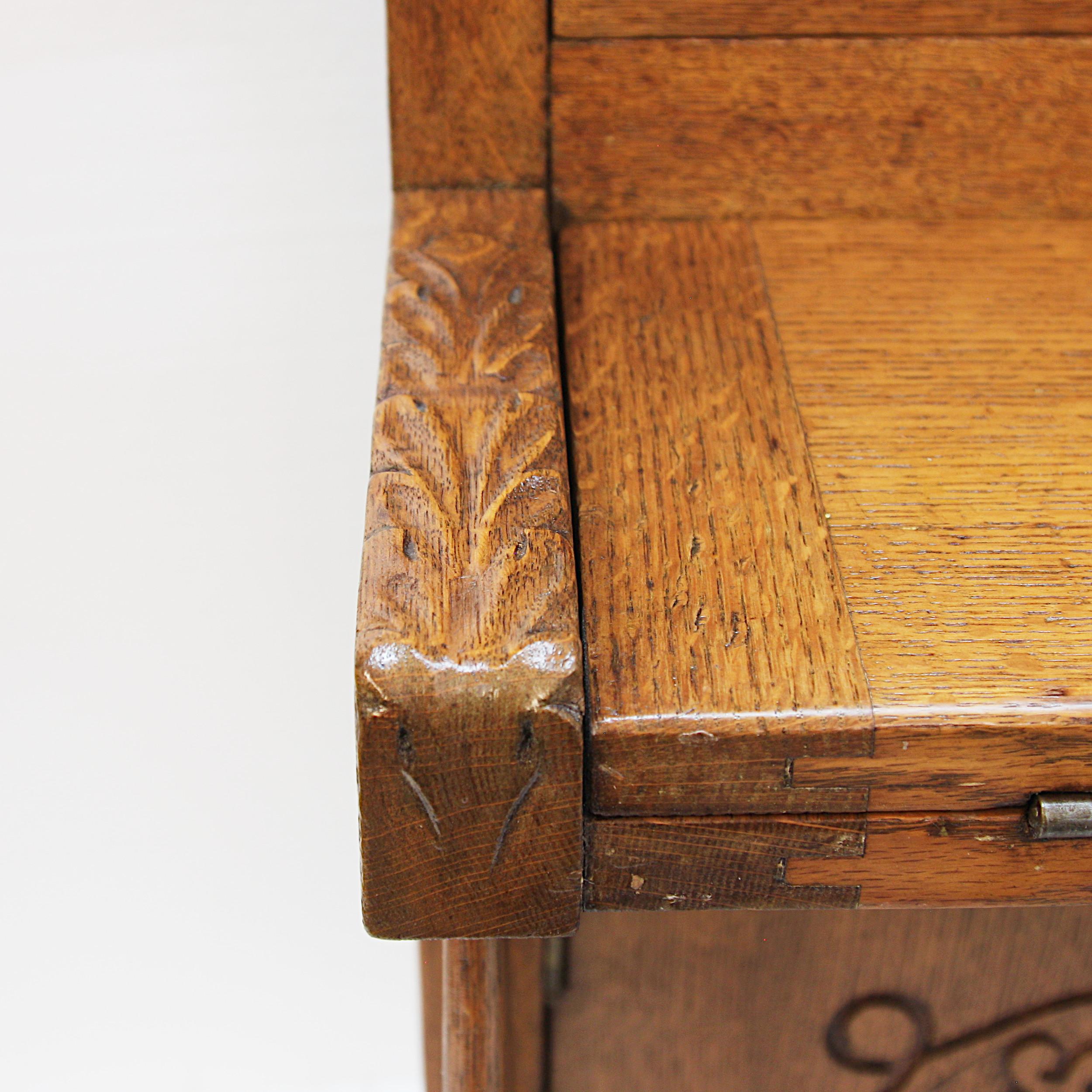 Unusual Early 20th Century Vintage Oak Arts & Crafts Drop Front Secretary Desk 6