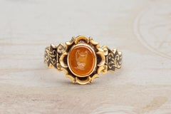 Unusual Early Victorian 18K Gold Orange Agate Urn Intaglio Black Enamel Mourning