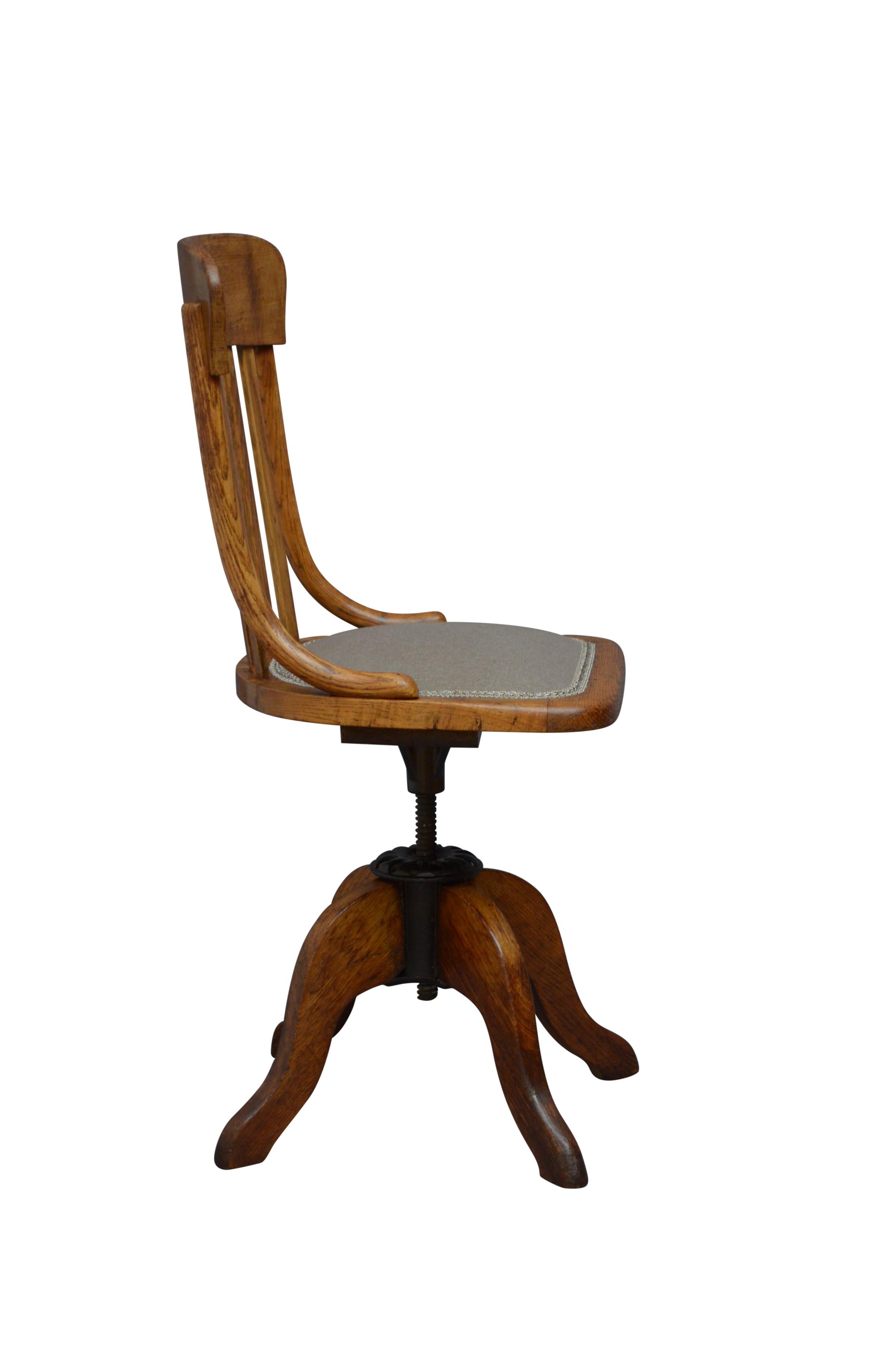 Unusual Early 20th Century Solid Oak Office Chair 5