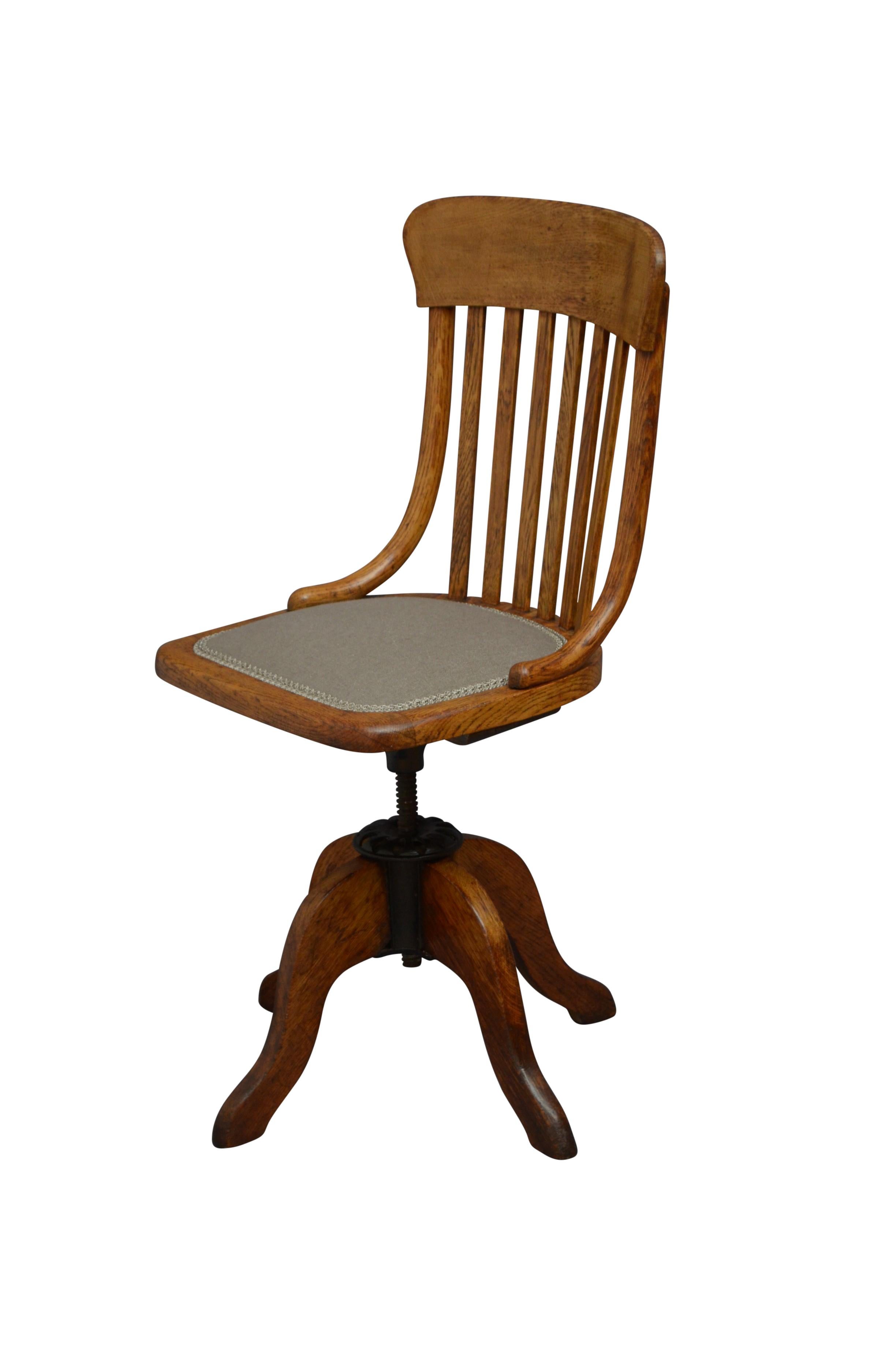 Edwardian Unusual Early 20th Century Solid Oak Office Chair