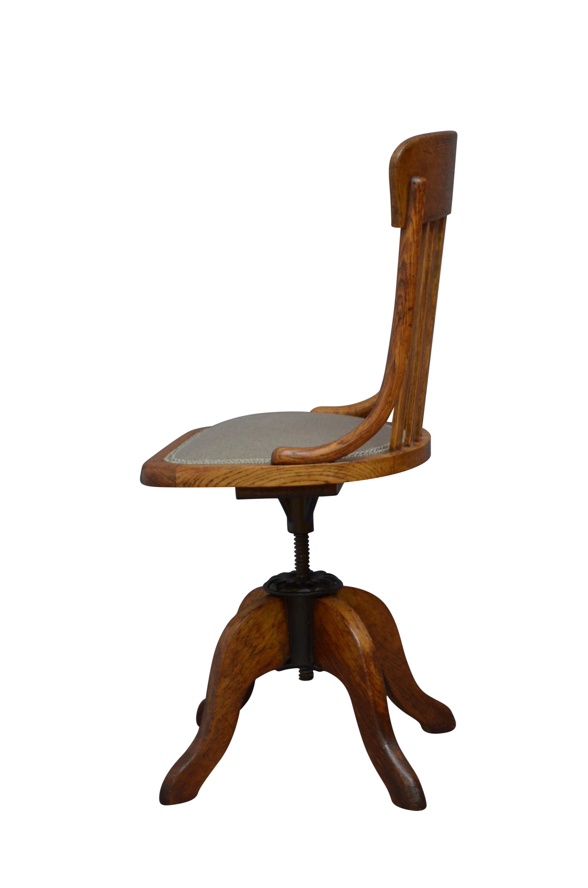 Unusual Early 20th Century Solid Oak Office Chair 3