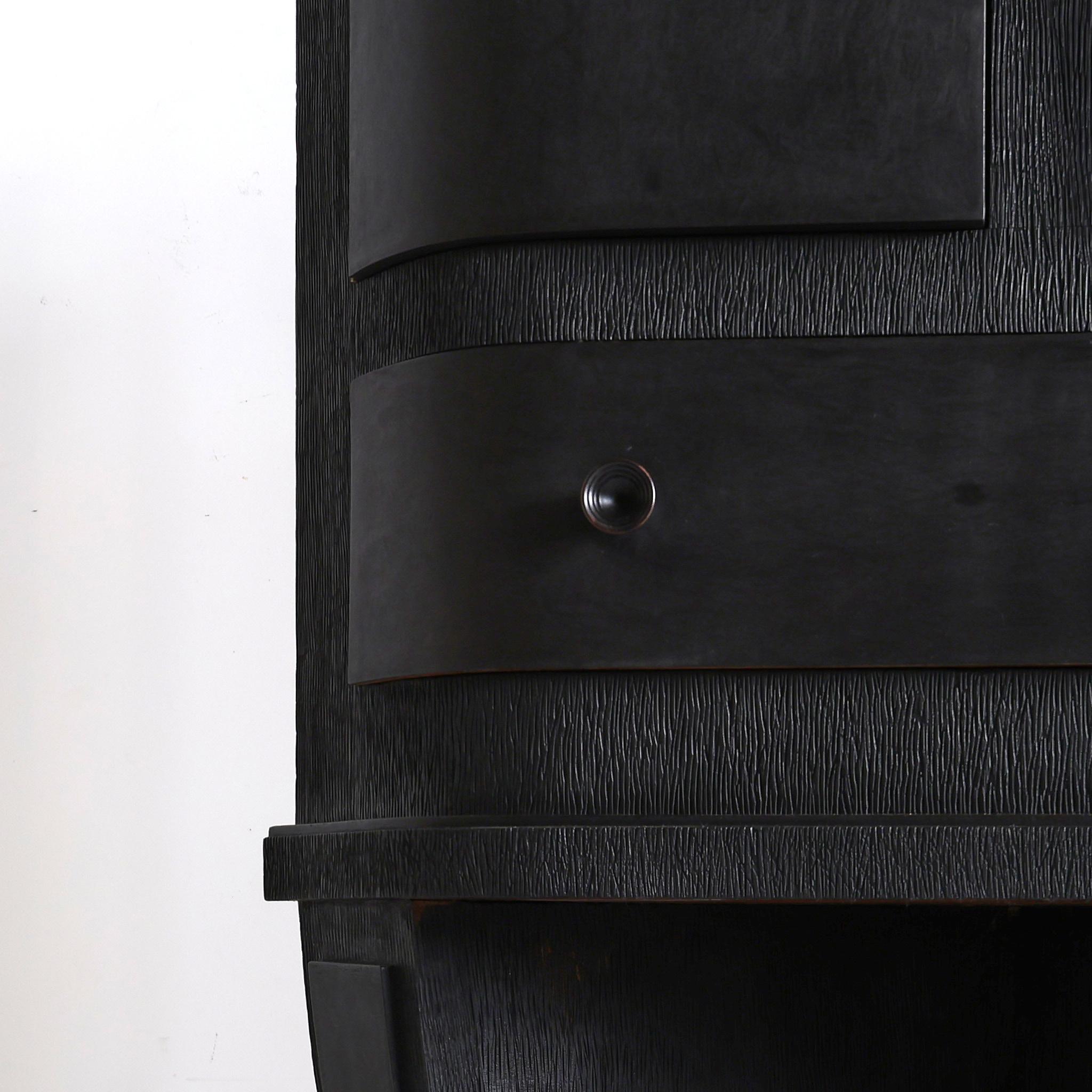 Unusual Ebonised Italian Gouged Deco/Modernist Corner Cupboard/Bar For Sale 5