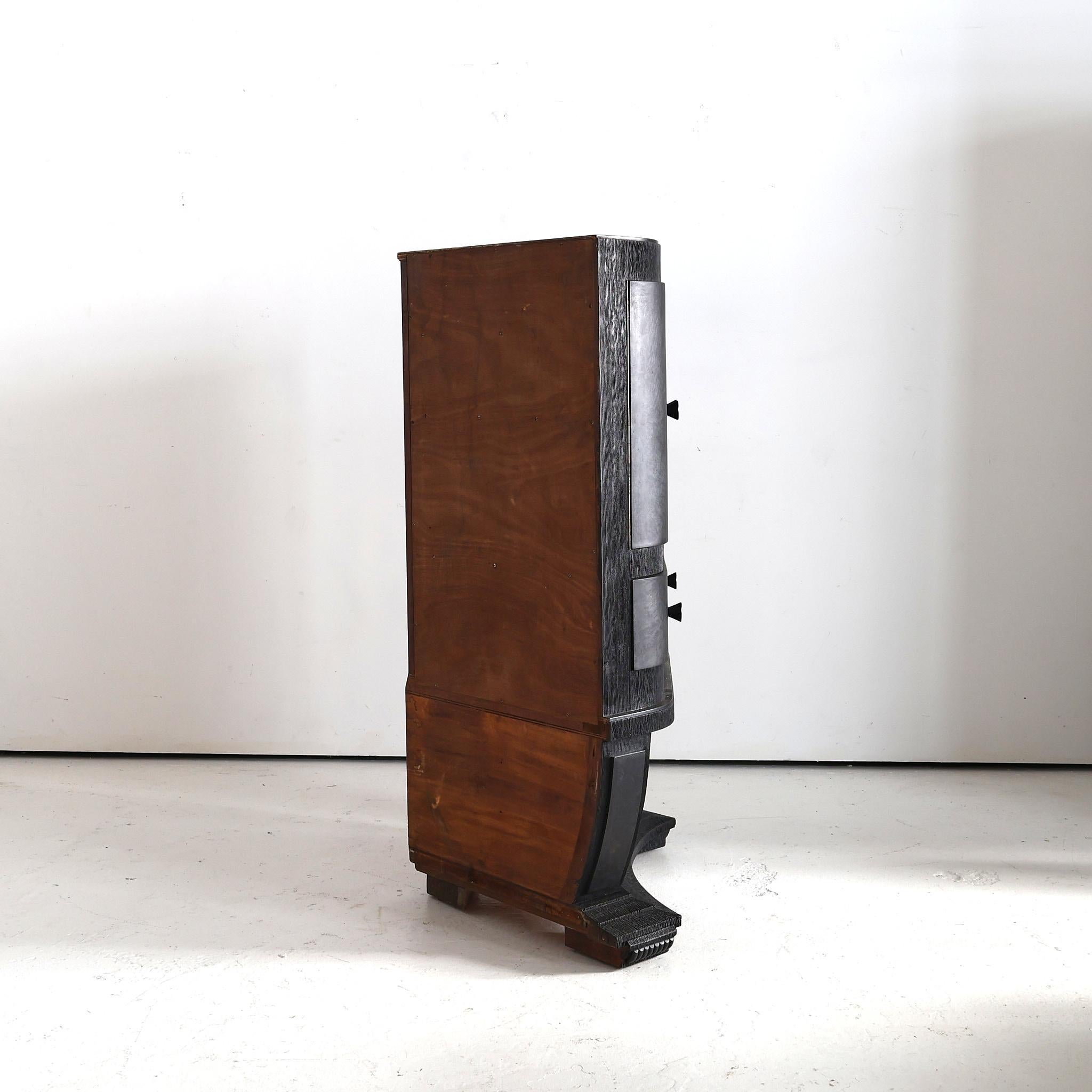 Unusual Ebonised Italian Gouged Deco/Modernist Corner Cupboard/Bar For Sale 1