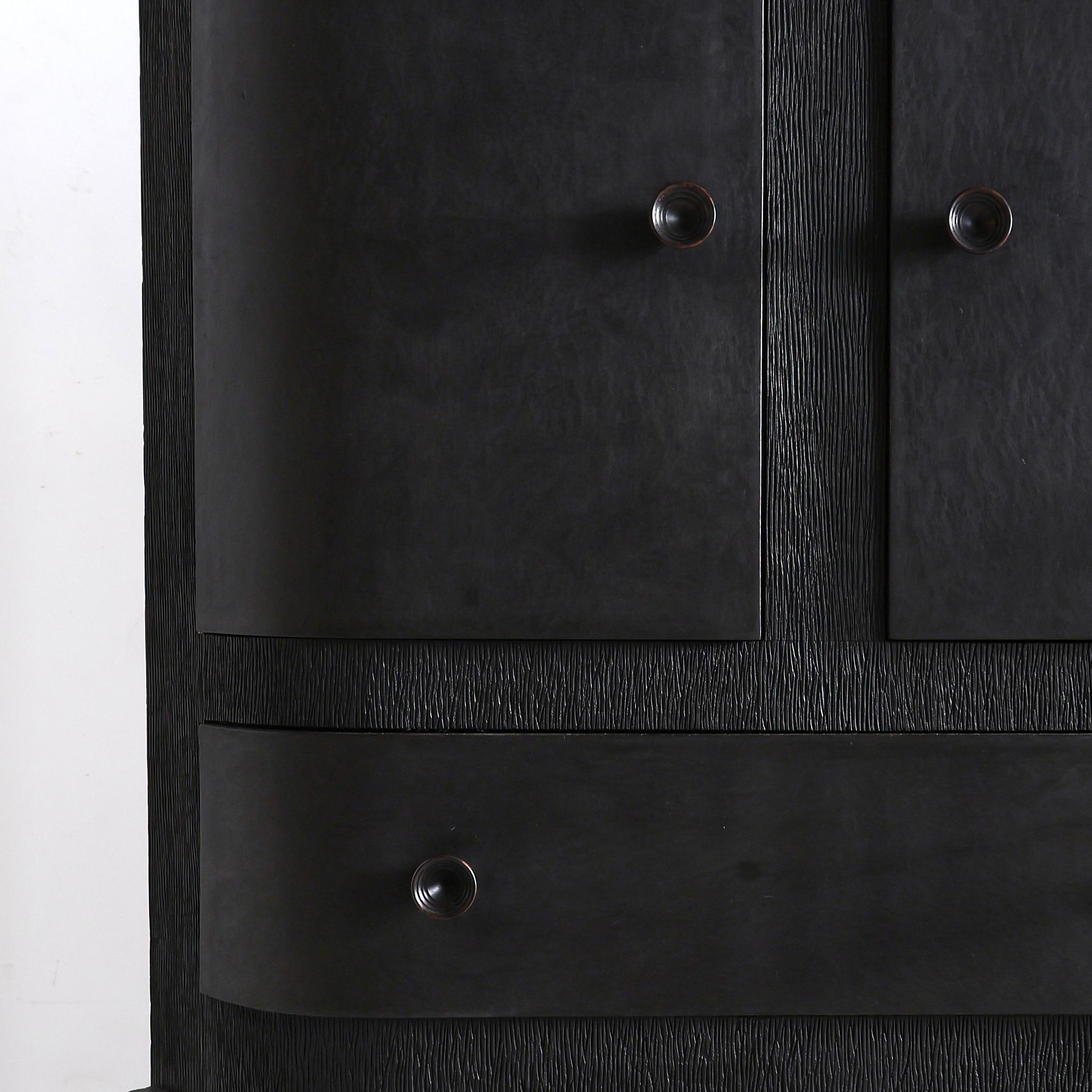 Unusual Ebonised Italian Gouged Deco/Modernist Corner Cupboard/Bar For Sale 4