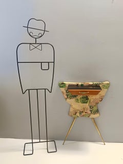 Unusual Ebonized Beech and Patterned Fabric Console Table with a Drawer, Italy