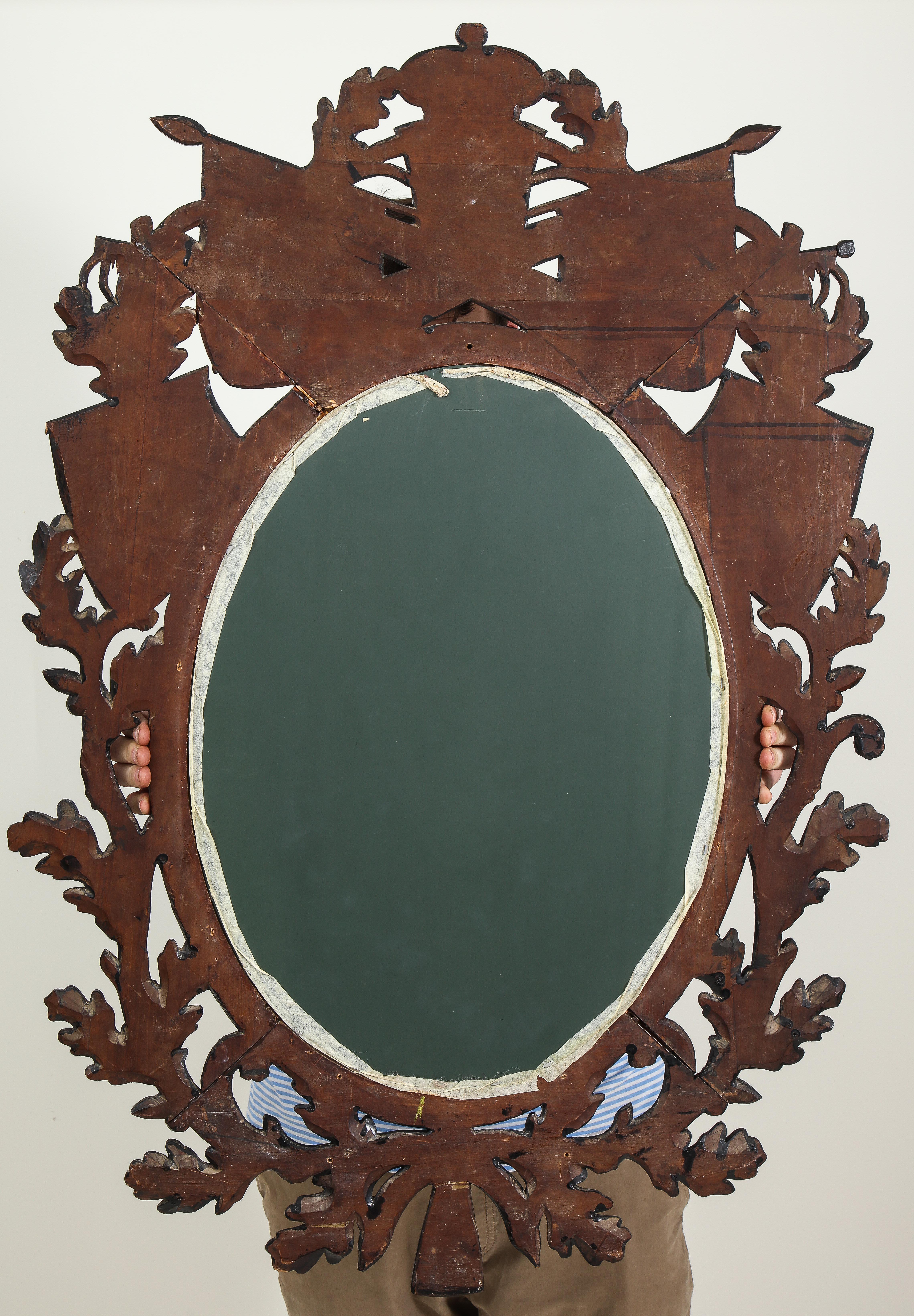 19th Century Unusual Ebonized Military Trophy Oval Mirror For Sale