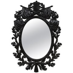 Used Unusual Ebonized Military Trophy Oval Mirror